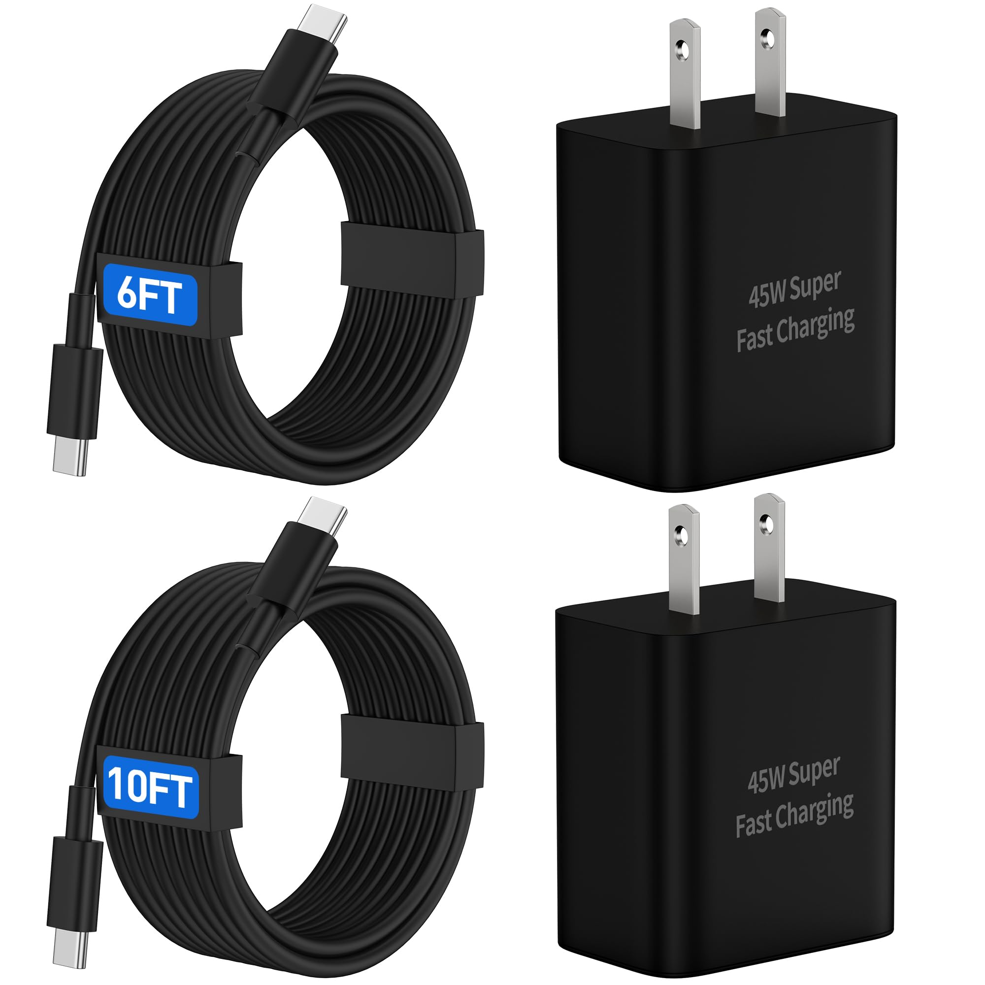 for Google Pixel Charger, 2 Pack 45W Type C Super Fast Wall Charger Block with 6/10FT Long USB C to C Cable Charging Cord for Google Pixel 10/10 Pro/10 Pro XL/9/9 Pro XL/Fold/8/8a/8 Pro/7/6/5/4 XL
