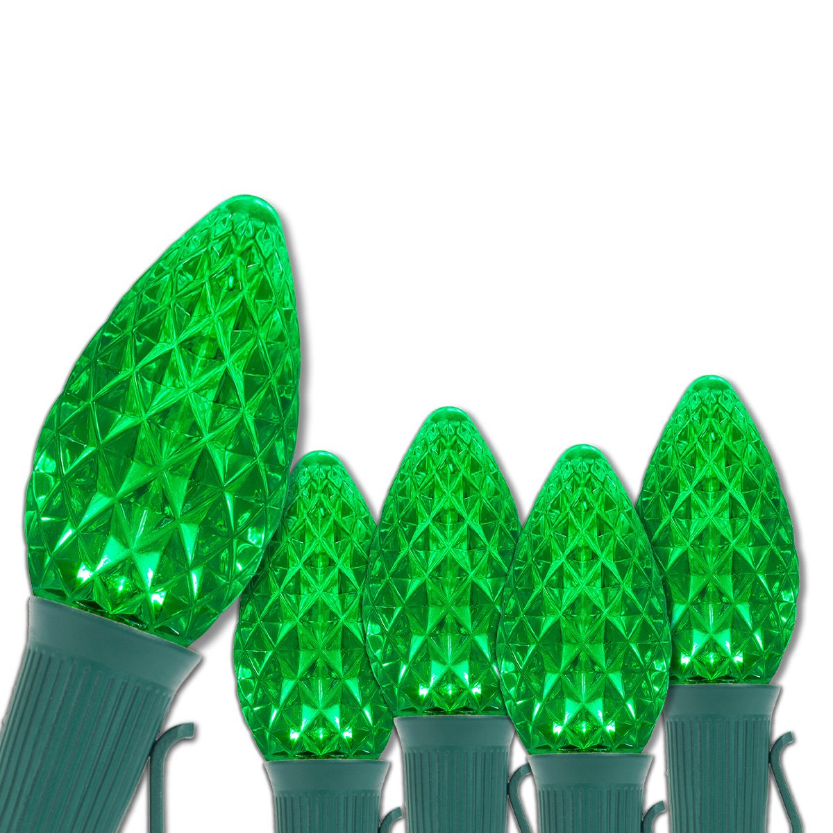 Wintergreen Lighting 25 C7 OptiCore Commercial Green Christmas Lights - Heavy Duty LED Bulbs for St Patrick's Day, Holiday, Party; 18 Gauge Green Wire