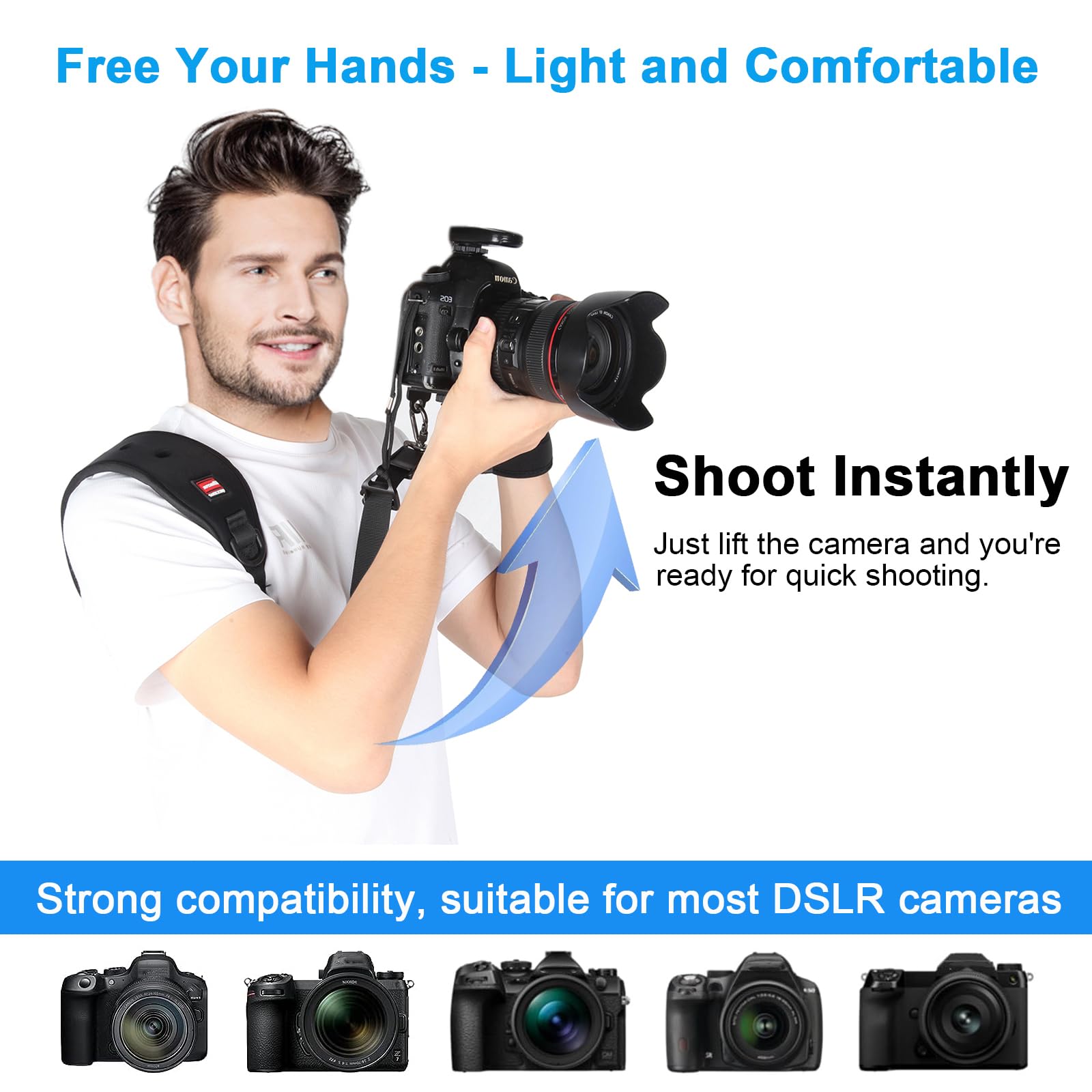 Tracolla Macchina Fotografica, Set di Tracolla Fotocamera e Cinghia da Polso, Cinghia per Fotocamera con Cordino di Sicurezza, Tracolla Reflex Sgancio Rapido Regolabile per DSLR SLR