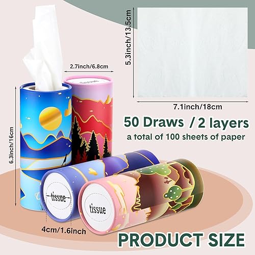 Miniatura 2 de 24 soportes para pañuelos de automóvil con pañuelos faciales a granel, soporte para vasos cilíndricos, caja de pañuelos redonda para automóvil,