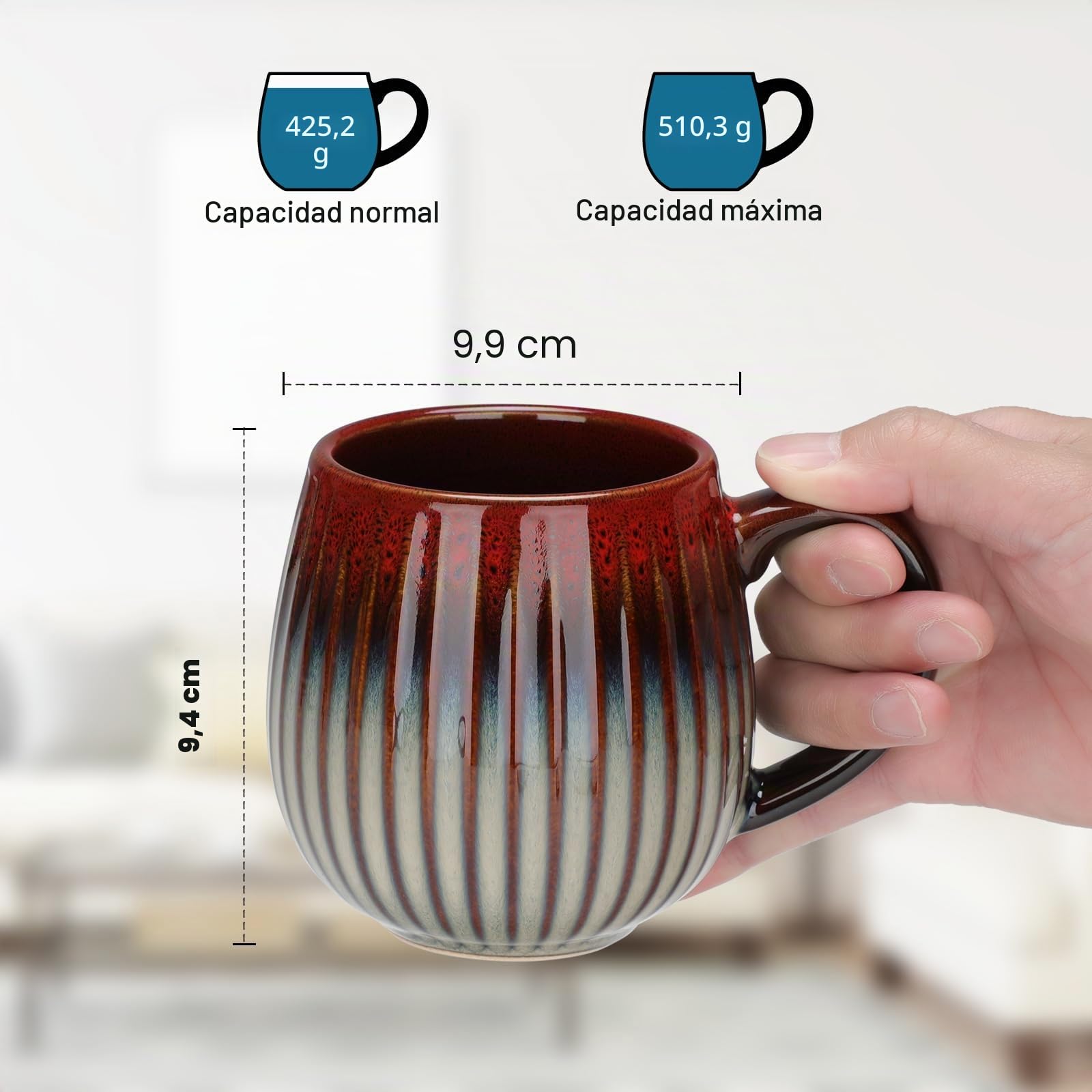 Set de tazas de cerámica CosyCorner, 530 ml, grandes tazas de café para el hogar y la oficina, taza de cerámica para café y té, 4 unidades