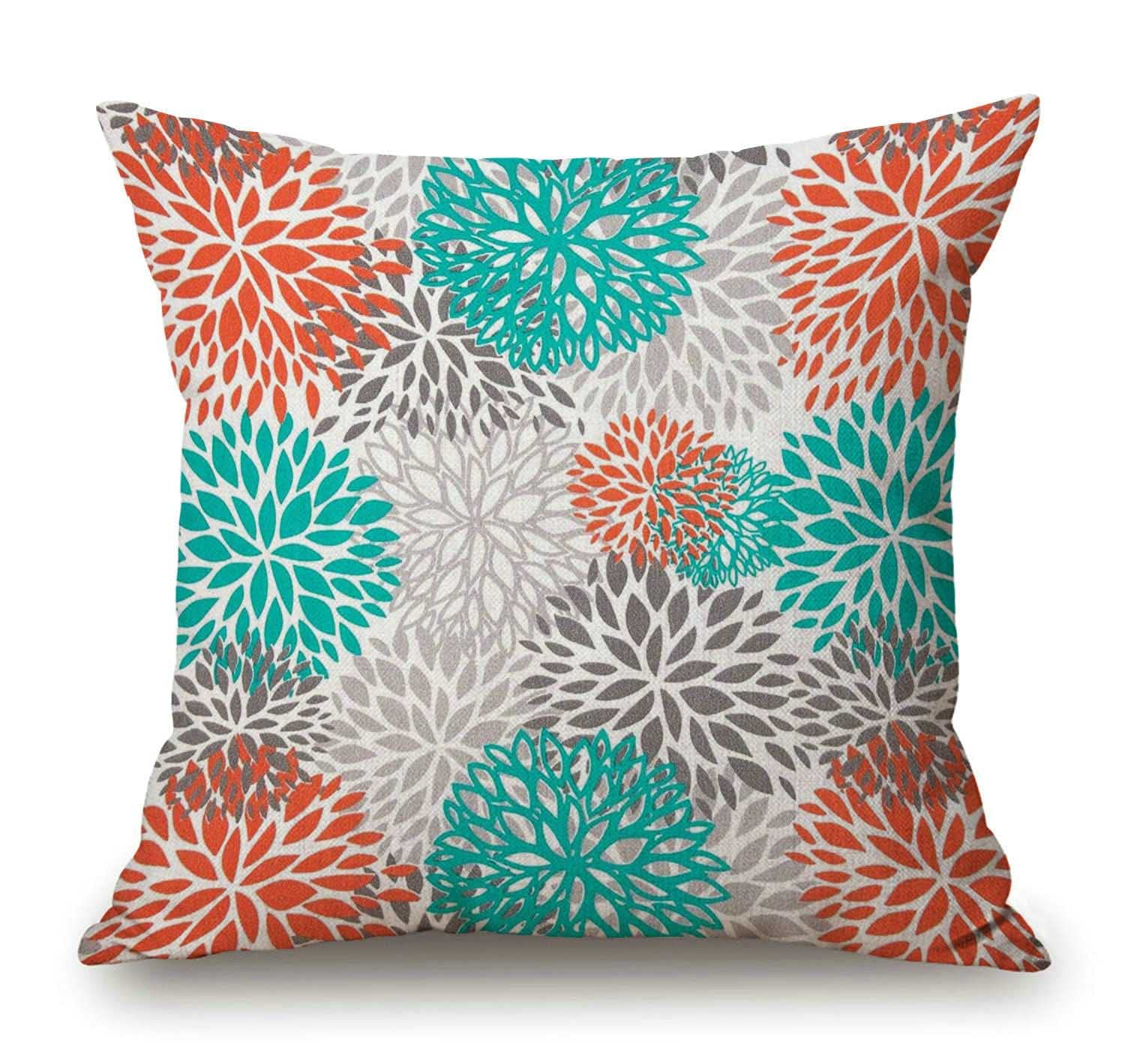 Solekla Throw Pillow Cover Blue Aqua Orange Gray and Floral Anchors Cotton Linen Throw Pillow Case Cushion Cover Sofa Outdoor Decorative Square 18X18