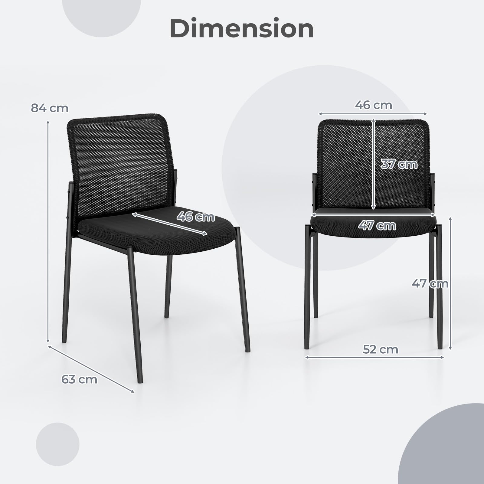 GIANTEX Juego de 2 Sillas de Conferencia, Sillas de Oficina Apilables con Respaldo de Malla Transpirable, Asiento Acolchado, Sillas sin Brazos para Sala de Espera, Oficina, Negro