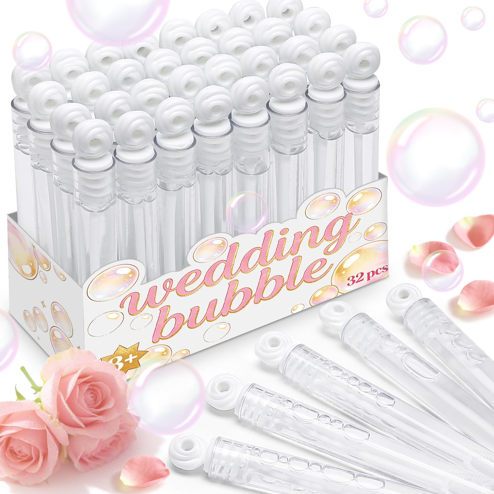 Photo 1 of 32 Pack Wedding Bubbles for Guests - Mini Bubbles Bulk with Gift Box, White Bubble Wand for Wedding Send Off, Party Favor Bubbles & Wedding Supplies for Reception, Bridal Shower, and Anniversary