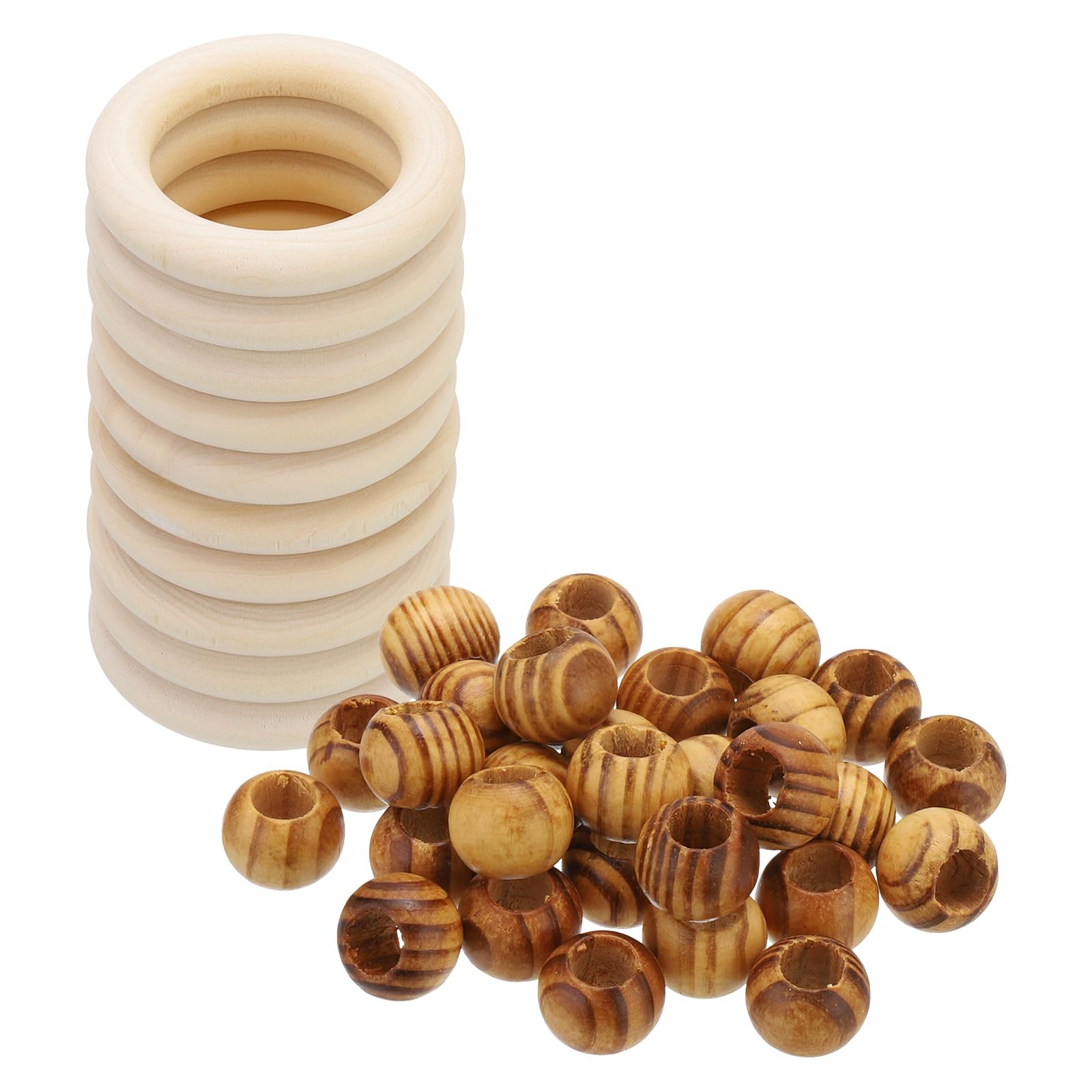 PATIKIL Natural Wood Rings and Unfinished Wooden Beads Set