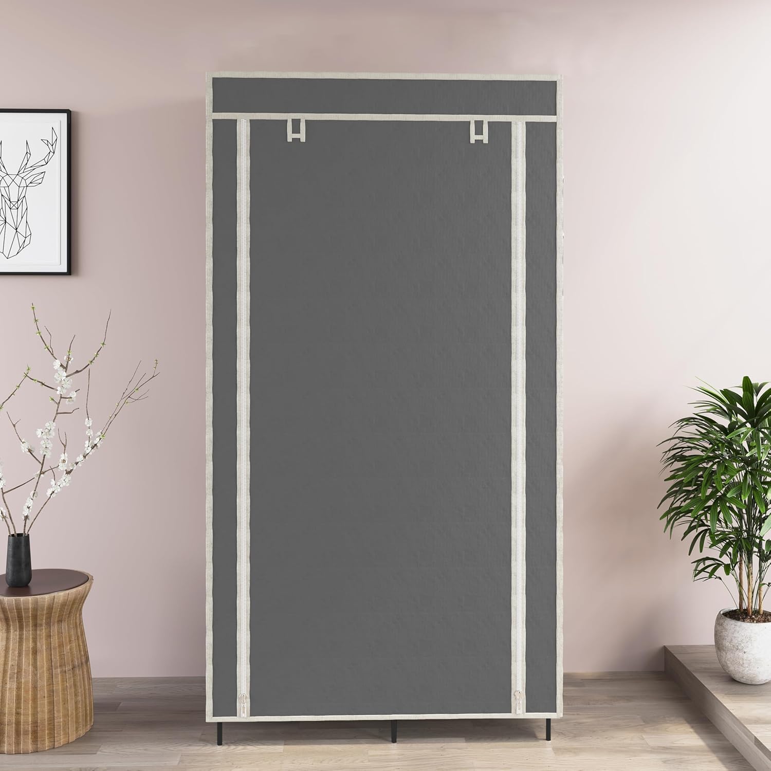 OBBO 4-Layer Single Rack Wardrobe | Portable Foldable Fabric Closet with Steel Frame & Protective Cover | Compact Storage Organizer for Clothes, Toys, Books & Accessories 2