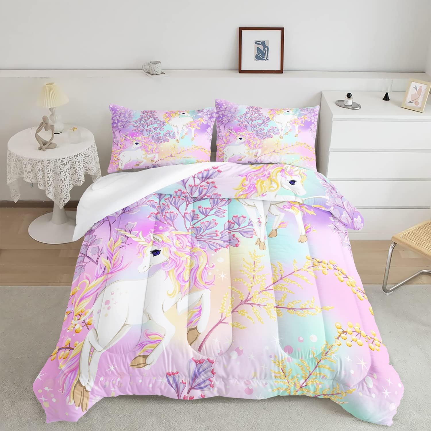 CVHOUSE Rainbow Unicorn Bedding Full Size,Rainbow Unicorn
