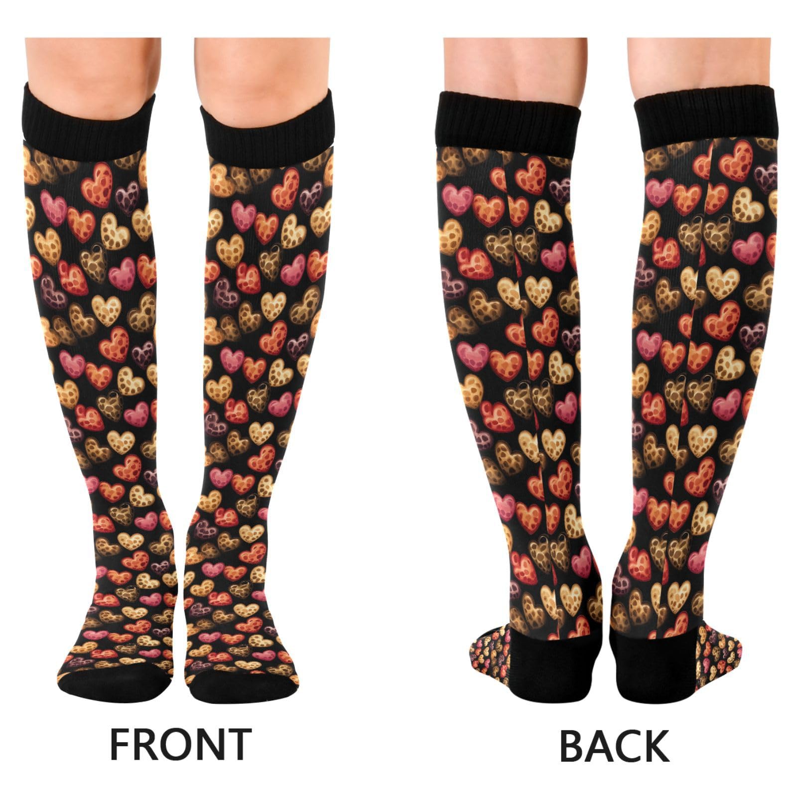 ALAZA Leopard Heart Color Compression Socks for Women Men Circulation Long Socks Running Athletic Cycling 2 pair