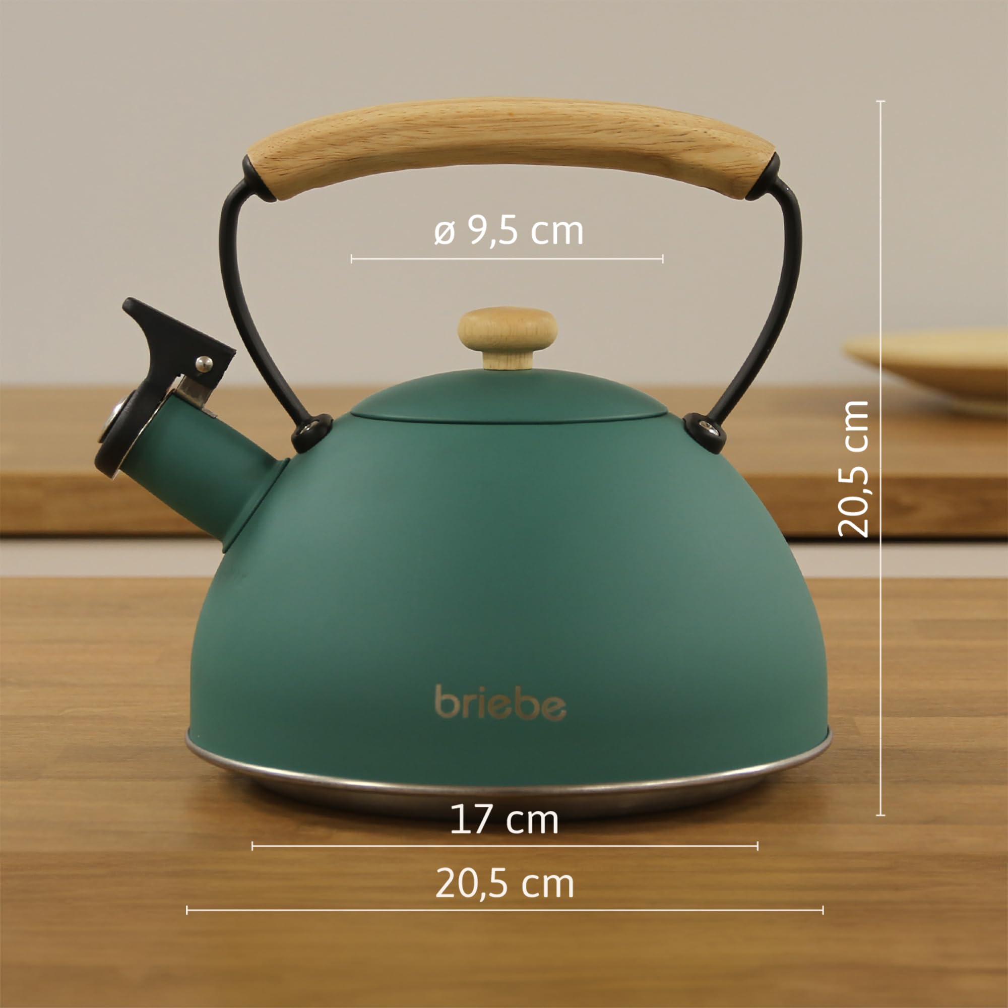 briebe Nordic Set Tostadora Pan Ranura Ancha 2 Rebanadas, 6 Niveles Tostado + Tetera Silbante 2,3 L Infusiones, Acero Inoxidable, Inducción, Libre BPA, Pack Desayuno Diseño Nórdico Verde