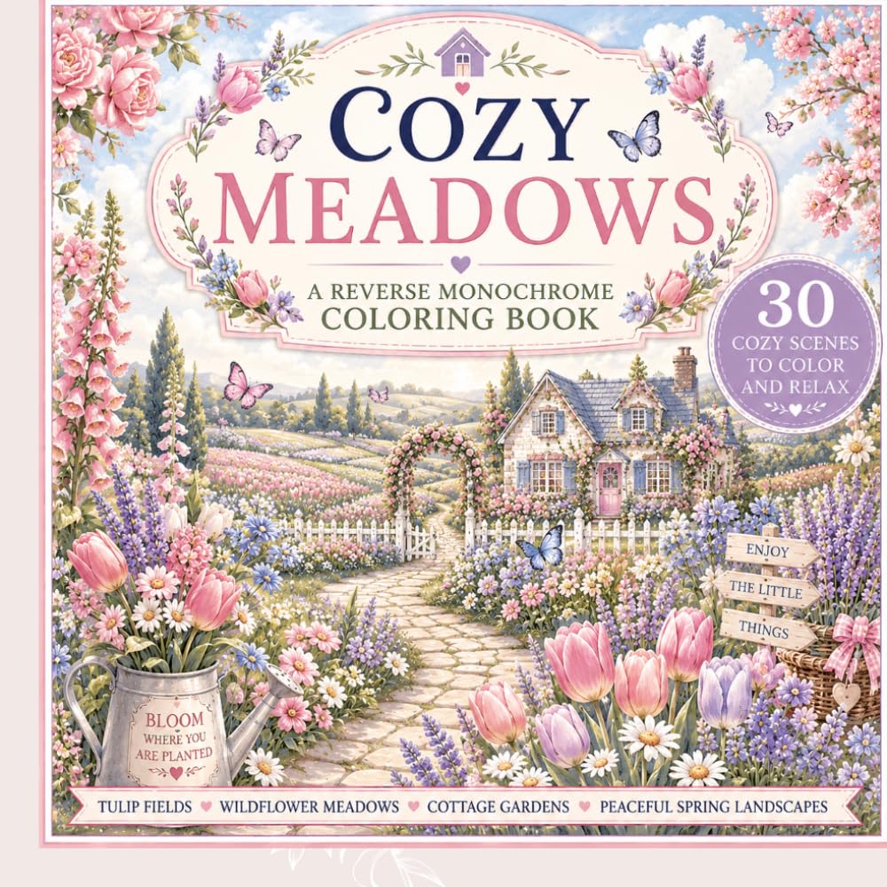 Cozy Meadows: A Monochrome Coloring Book (The Cozy Coloring Collection)