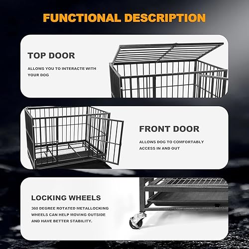 Miniatura 3 de Elevon Jaula resistente para perros de 42 pulgadas, a prueba de escape, jaula de doble puerta para perros grandes, perrera resistente para perros de