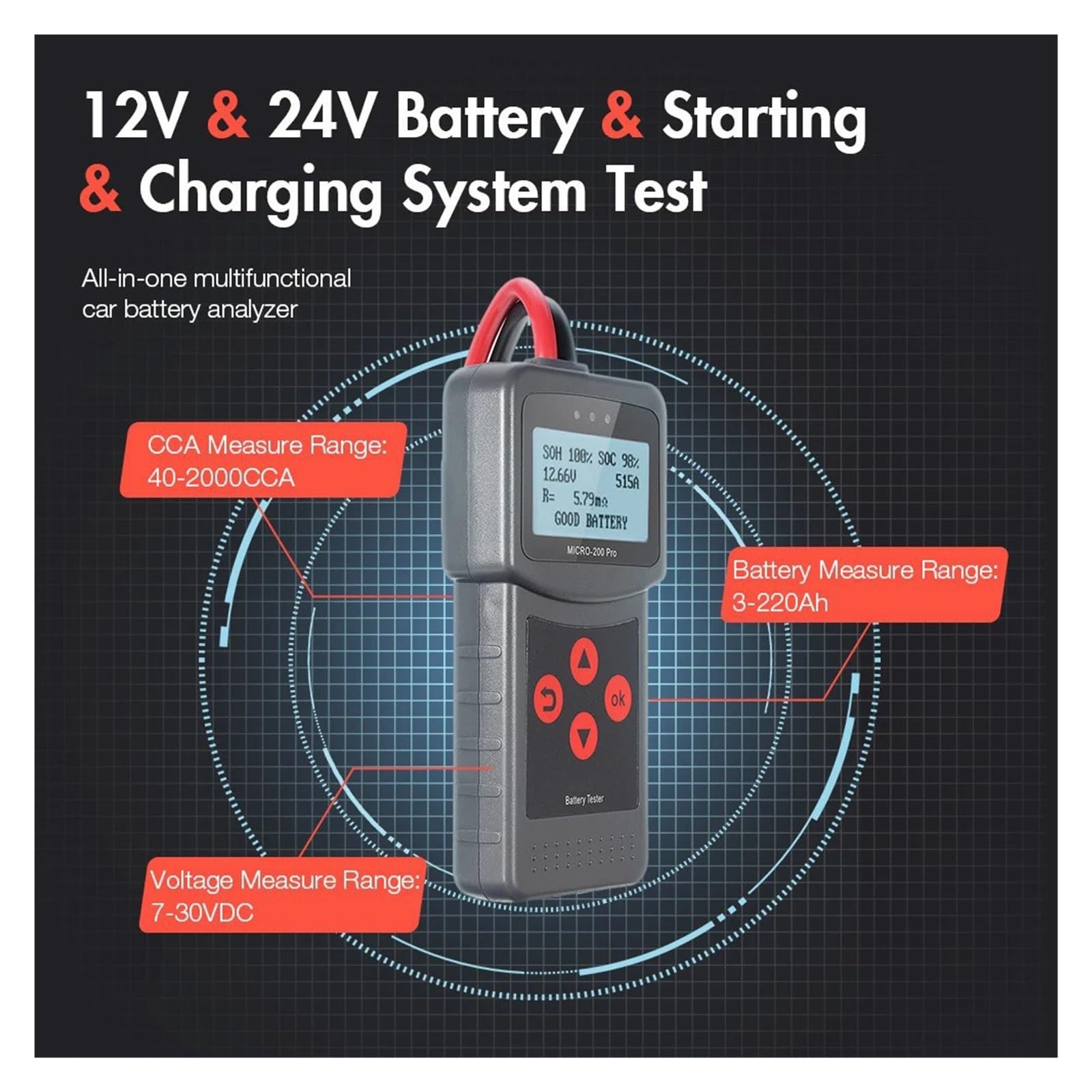 Testeur De Batterie De Capacité De Voiture Numérique 12V 24V 40-2000CCA Analyse De Batterie De Moto Et Outils De Diagnostic Automobile