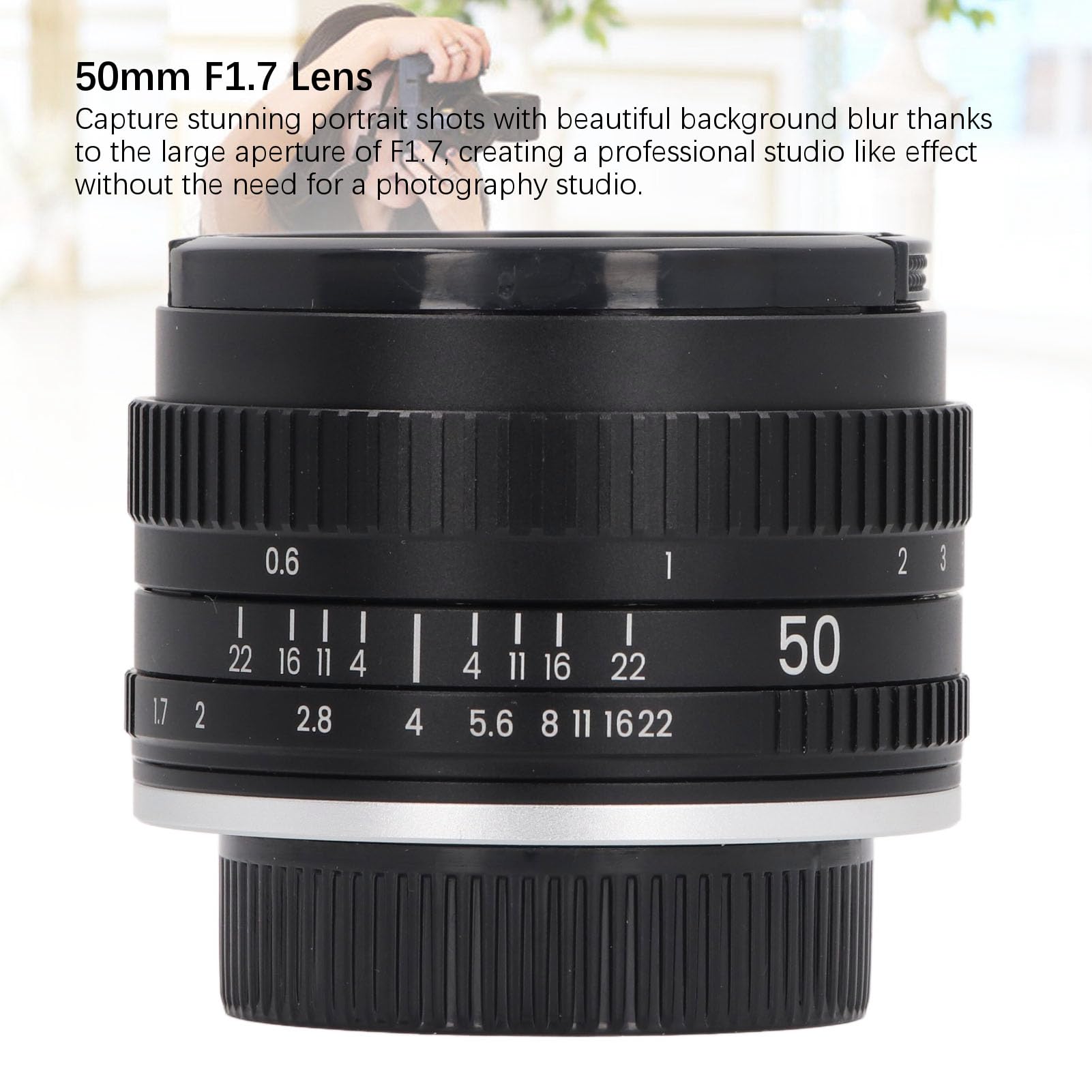 Lente de Enfoque Manual F1.7 de 50 Mm, Gran Apertura de Fotograma Completo para Cámaras con Montura de Rosca Estándar de 42 Mm, con Bolsa de Almacenamiento a Prueba de Polvo,