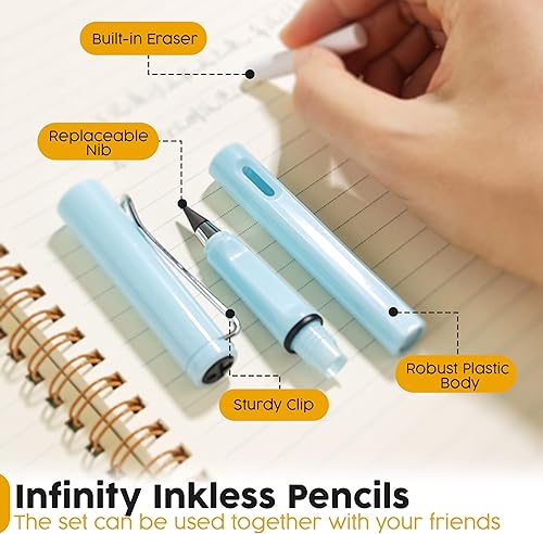 Miniatura 2 de ALLWAYUP - 6 lápices mágicos eternos sin tinta con borrador, lápiz nunca afilado, lápiz infinito irrompible para siempre, lápiz de escritura