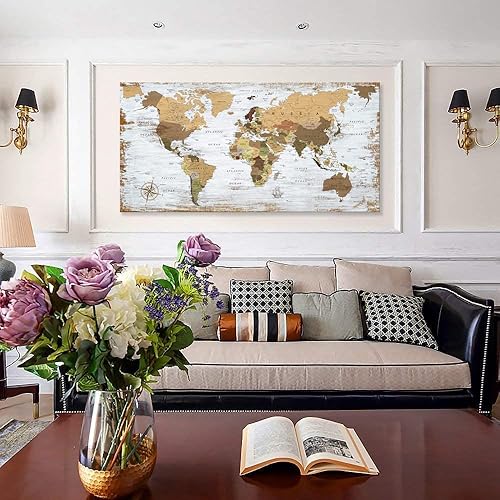 Miniatura 2 de Arte de pared de mapa del mundo amarillo para oficina, póster abstracto de mapa del mundo, impresiones en lienzo con tus fotos, decoración náutica,