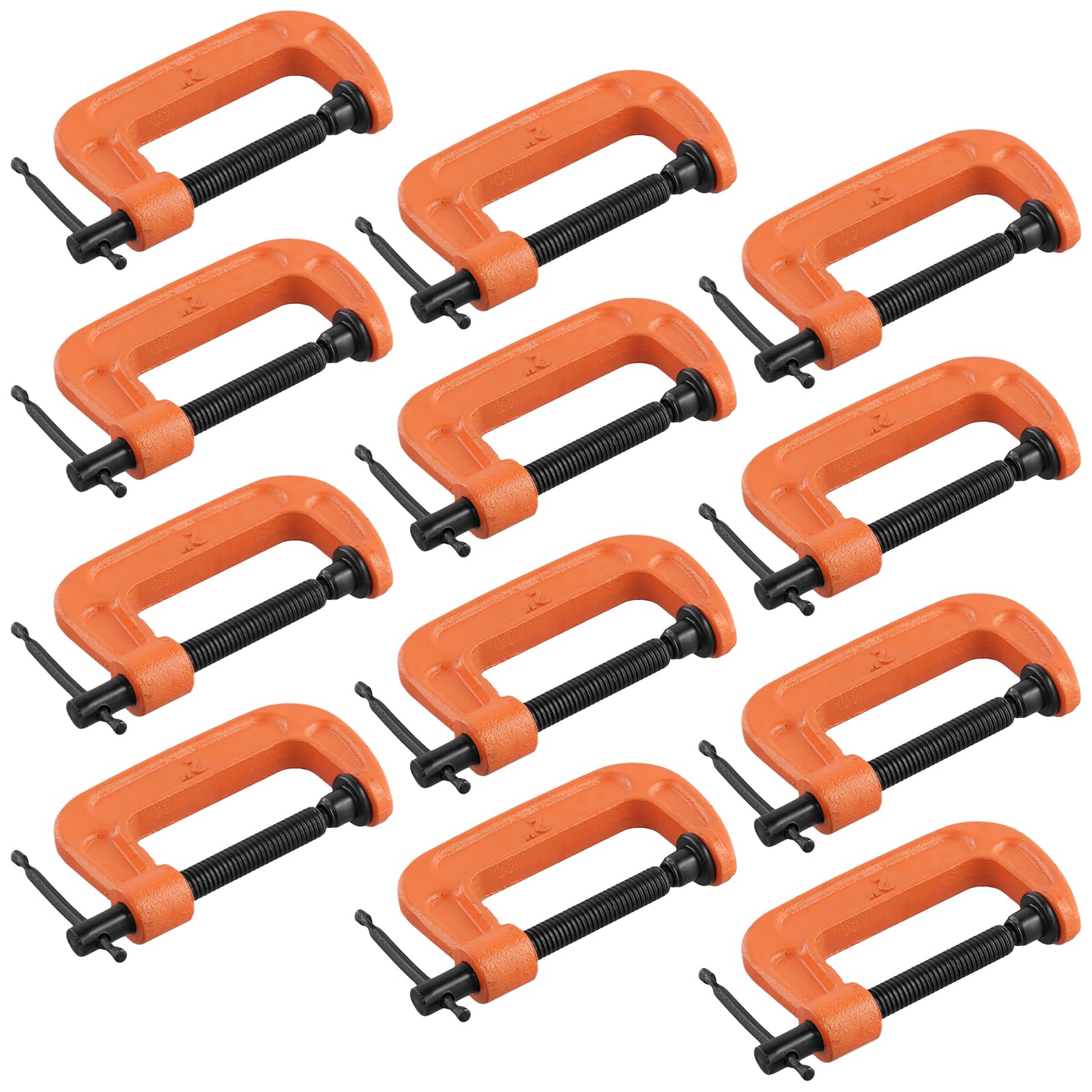 ZEONHAK 12 Pcs 2 Inch Mini C Clamp, 50mm Small G Clamps with Adjustable Screw, Orange, for Wood or Metal Work, Locking Mechanism