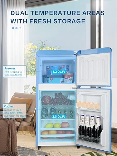 Miniatura 4 de KRIB BLING Refrigeradores compactos con congelador en la parte superior, mini refrigerador con termostato ajustable de 7 niveles, refrigerador