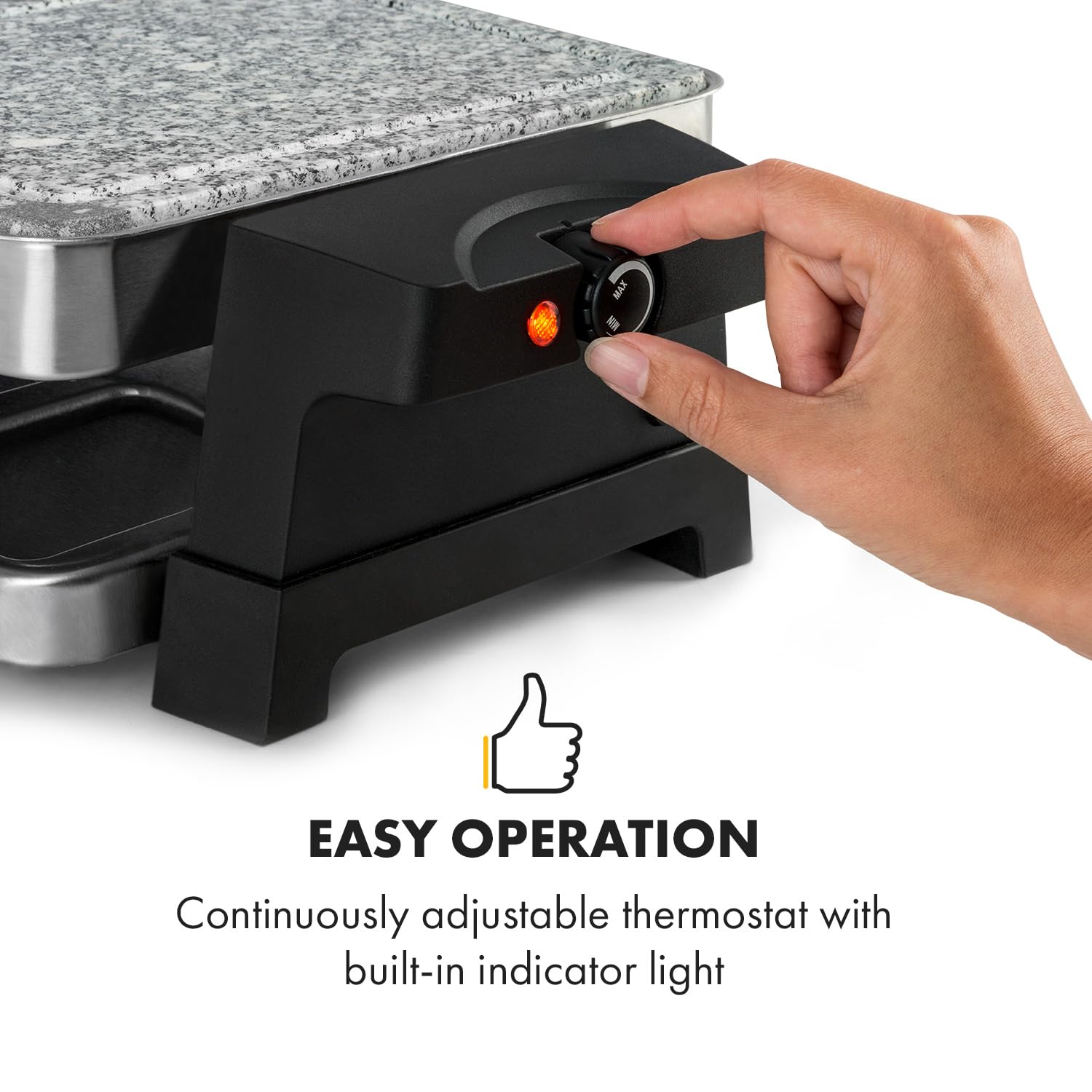 Klarstein Sirloin Grill para raclette, 1500 vatios, 2 en 1: placa de grill de aluminio y placa de piedra natural, Termostato regulable, para 8 personas, Sartenes de raclette de acero