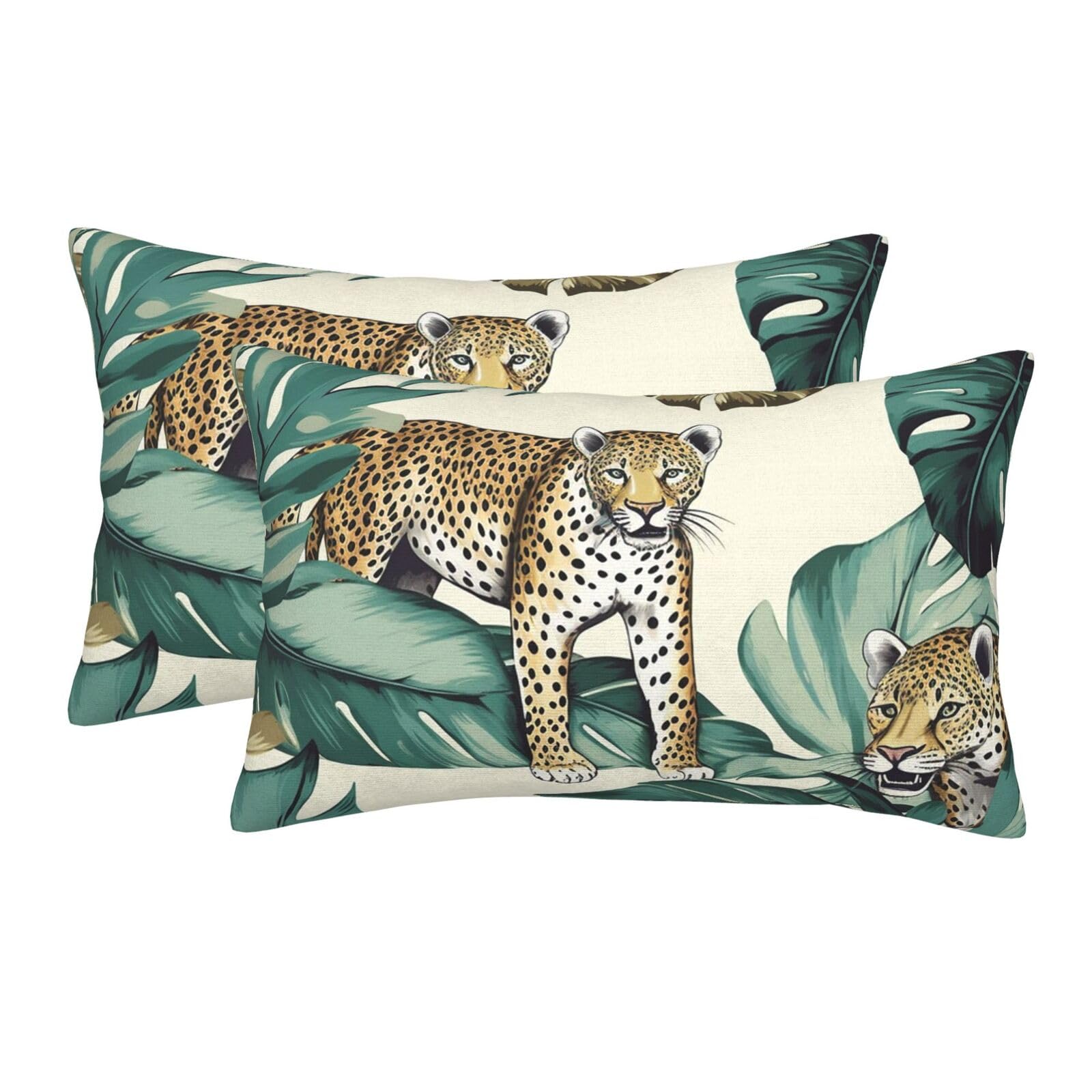2 Pack Pillow Cases with Hidden Zipper, Soft Breathable Pillow Covers for Hair and Skin, Leopard and Palm Leaves Pillowcases 20"x30" Bed Pillow Protectors Cover for Sleeping Gifts