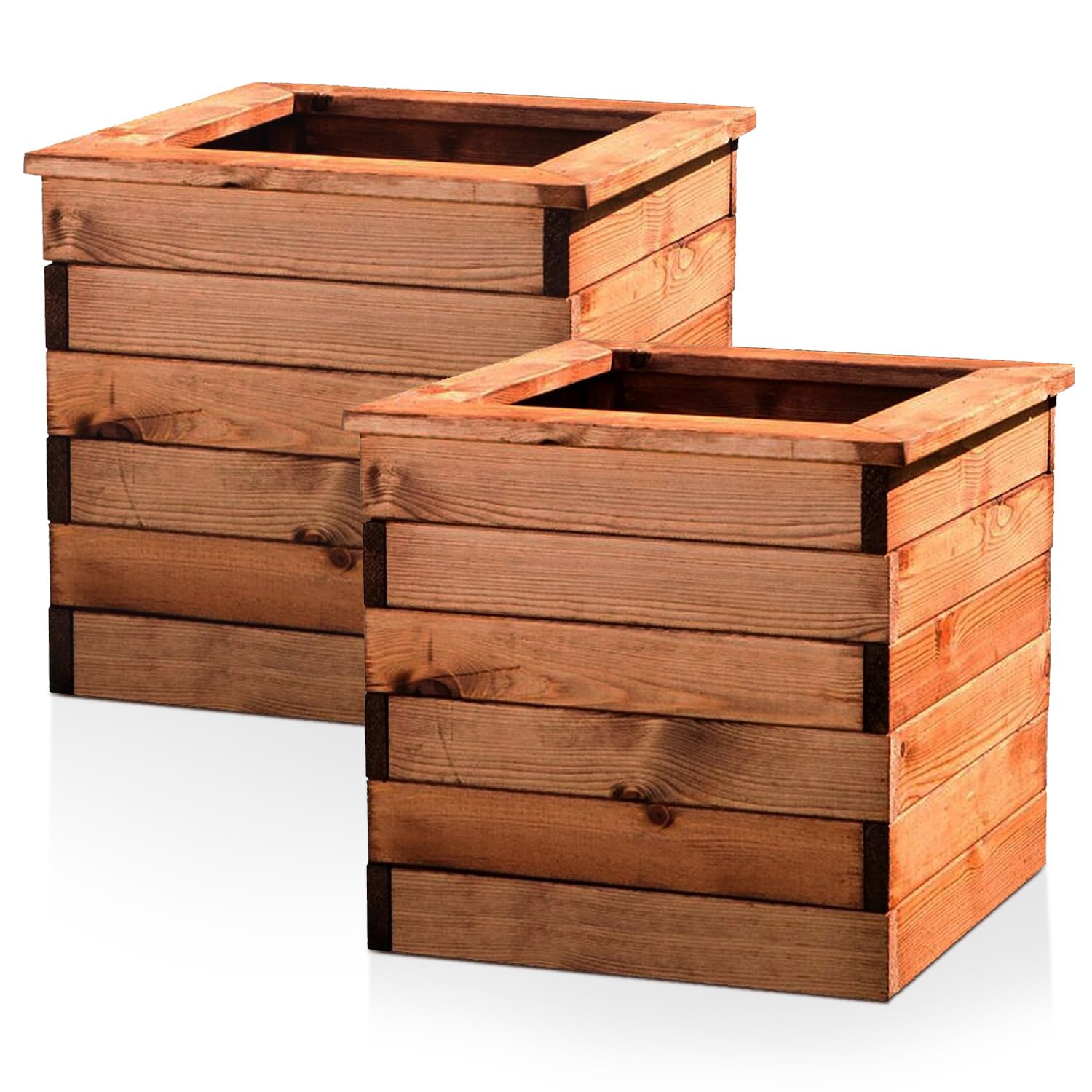 Hortico Set of 2 Wooden Planters for Garden, Square Plant Pots, 46L