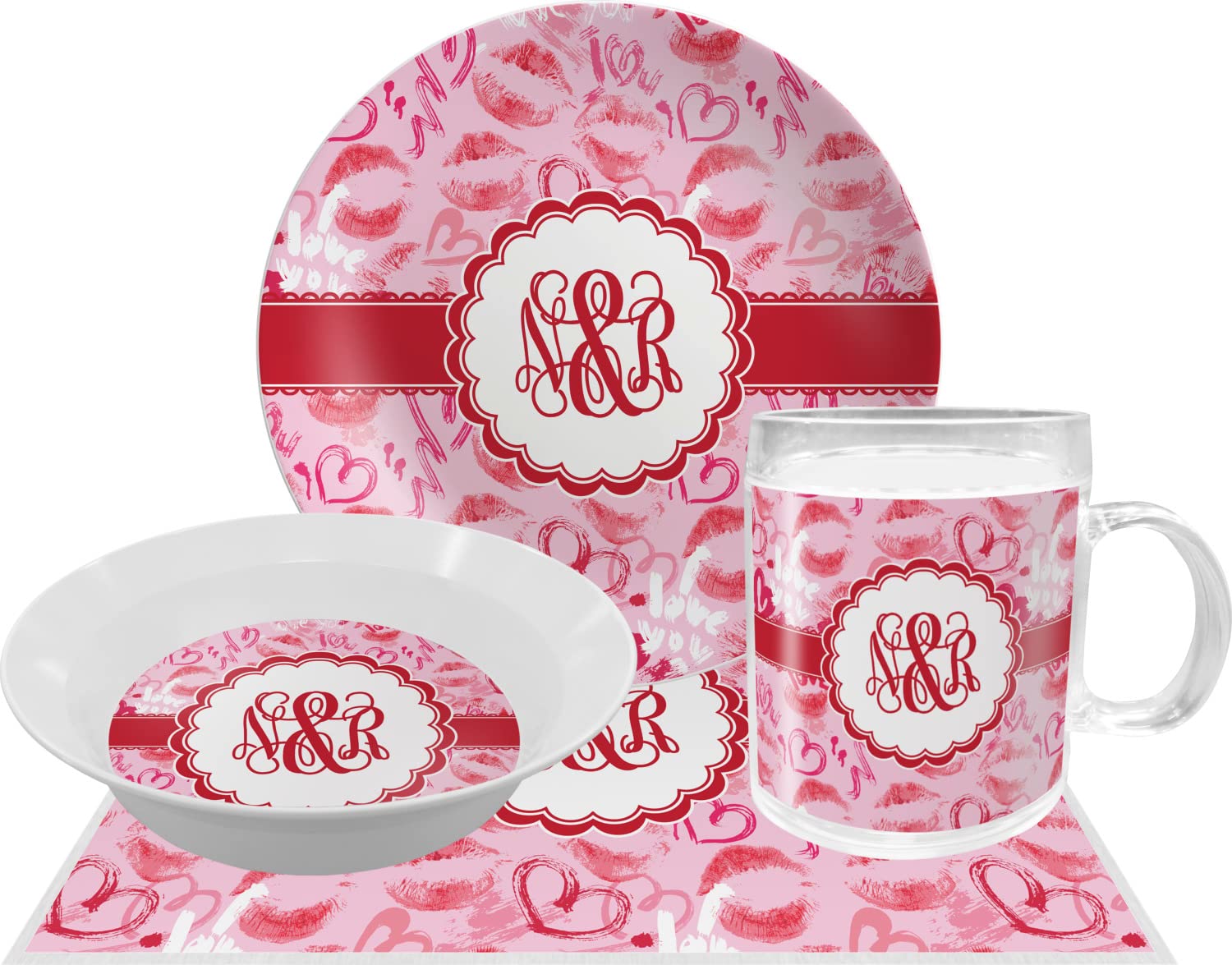 Personalized Lips n Hearts Melamine Bowl - 12 oz