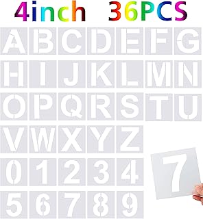 36 Pcs Large Alphabet Letter Stencils and Number Stencils,Reusable Letter Stencils for Painting on Wood Wall Fabric Rock Chalkboard Glass (4 Inches)