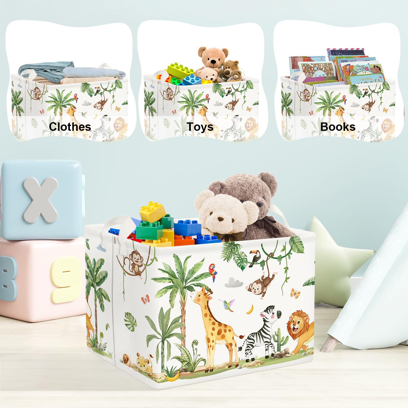 Clastyle Cestos Almacenaje Infantil Animal Tropical Cesta Ropa Sucia Plegable para Habitación Bebé Dormitorio Cajas de Almacenaje Juguetes para Chico Chica, Jirafa Cebra, 40x30x30 cm