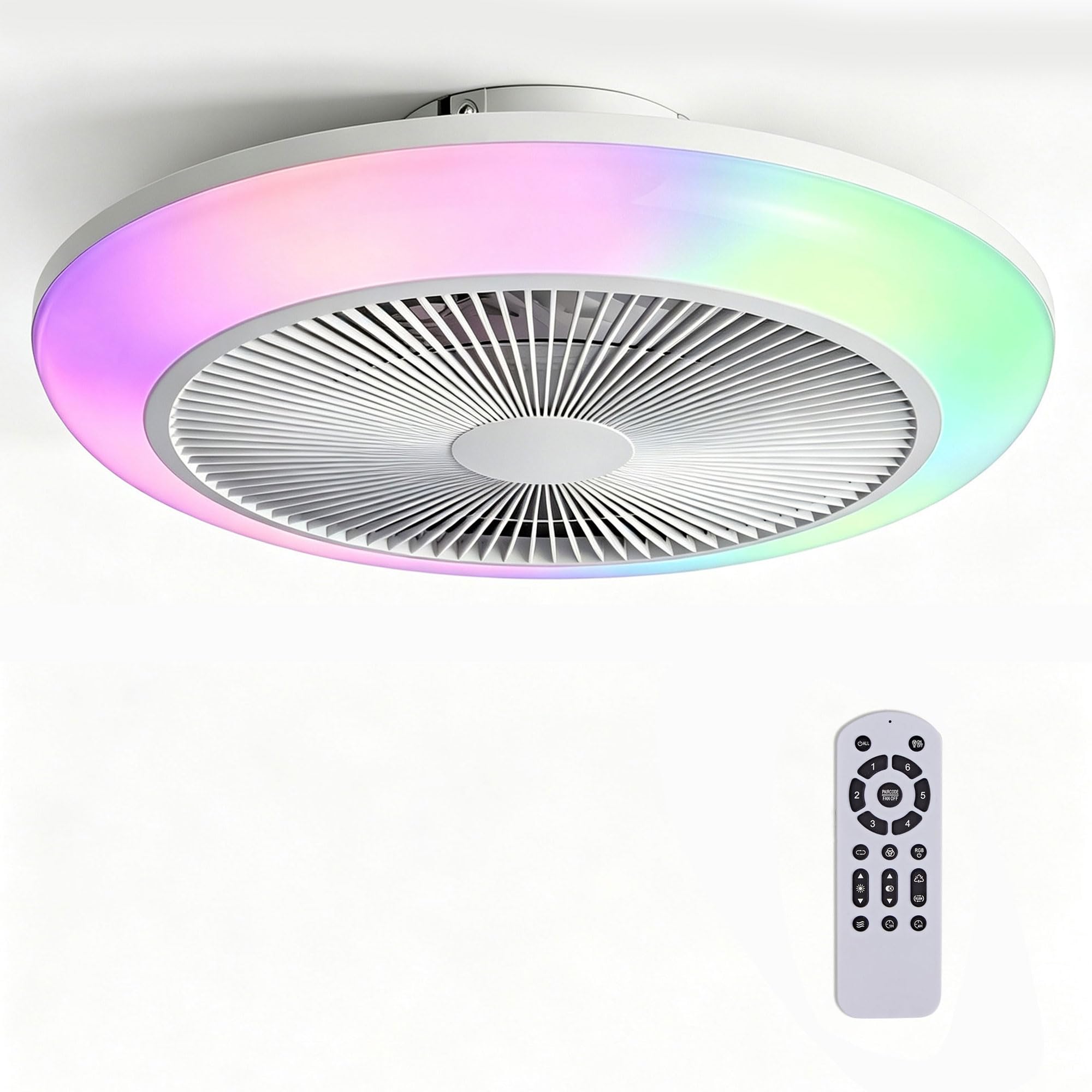 HARPER LIVING RGB Ceiling Fans with Lights, 55W 4000LM Dimmable LED Quiet Fan Lights Ceiling for Bedroom Living Room, 7 Colours Changing/6 Speeds/Timing/Remote Control/Memory Function