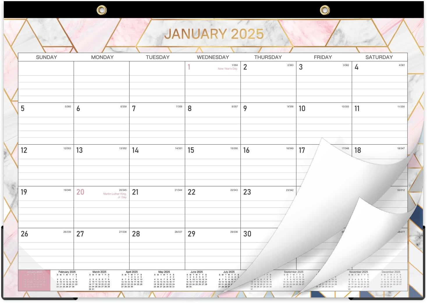 Desk Calendar 2025 - Monthly 2025 Desk Calendar, 12'' x 16.8", JAN 2025 - DEC 2025, 18 Monthly Wall Calendar, Large Ruled Blocks, Perfect for Planning and Organizing Your Home or Office