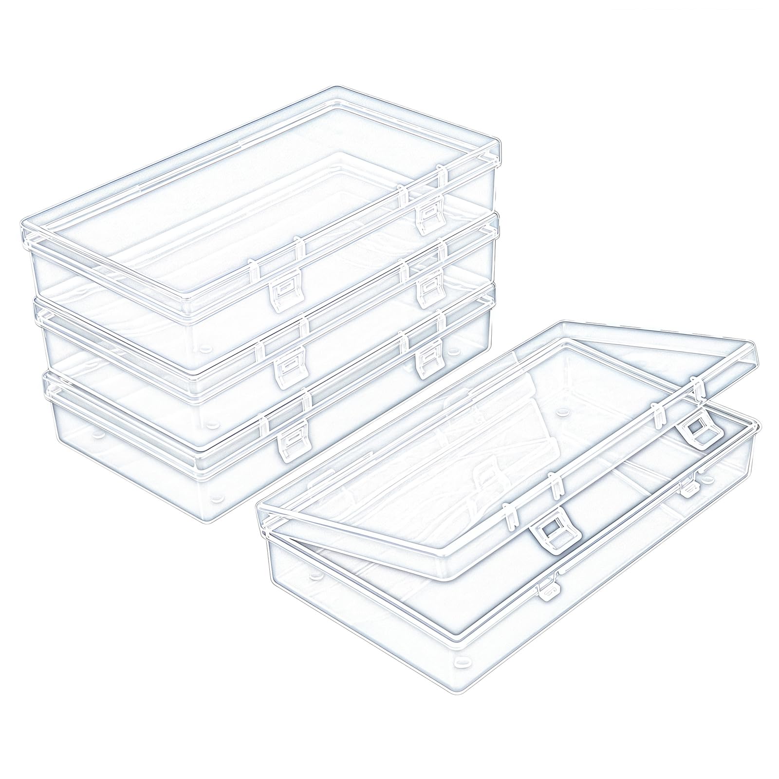 Thintinick 4 Pack Rectangular Clear Plastic Storage Containers Box with Hinged Lid for Beads and Other Small Craft Items (6.1 x 3.3 x 1.18 inch) — image 1