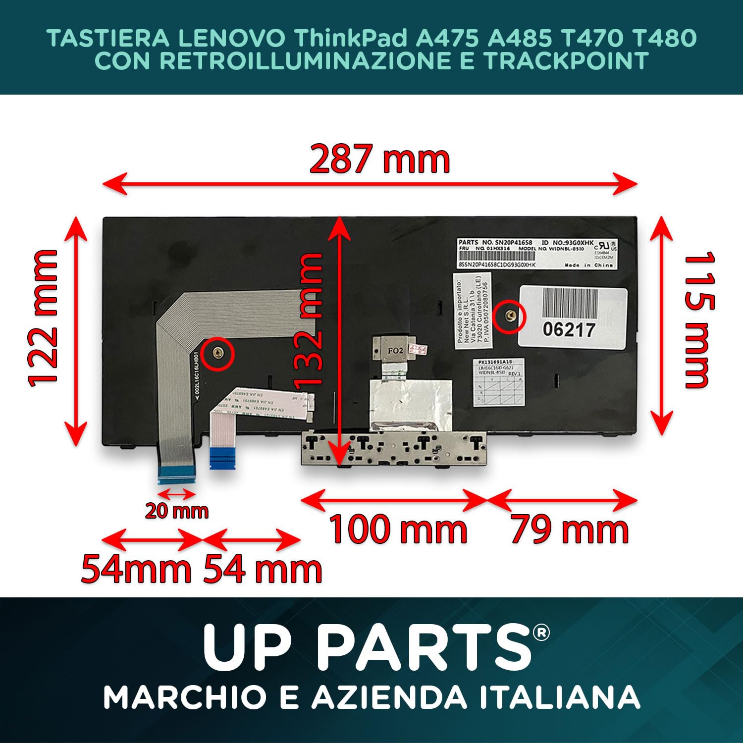 Tastiera per Lenovo ThinkPad T480, A485, T470, A475 - Layout Italiano Retroilluminata con Trackpoint