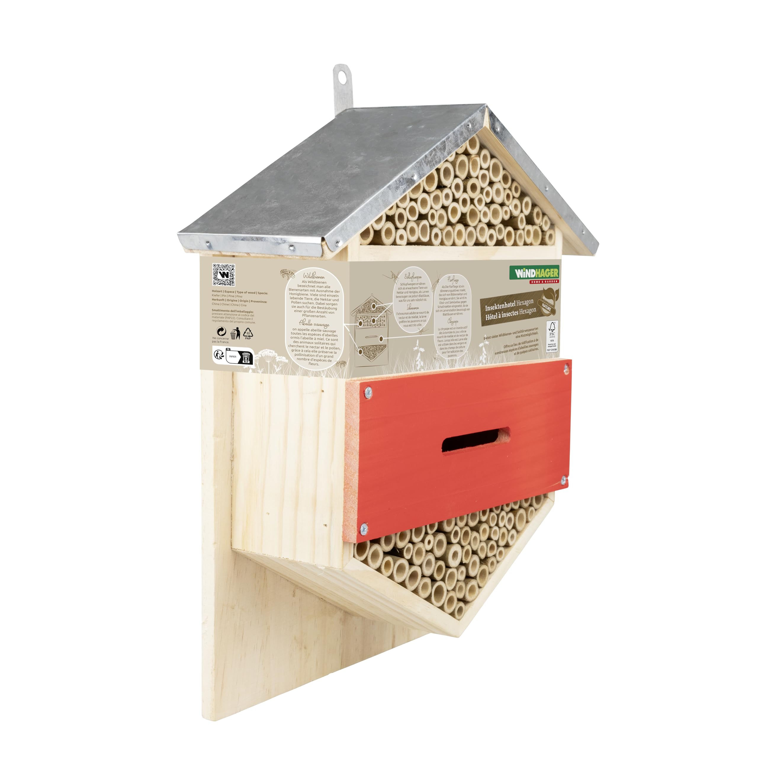 Windhager Hotel per insetti "Hexagon" - casetta per Insetti, casa degli insetti, albergo per insetti - Casetta insetti per api, coccinelle, crisopidi - Hotel per api da appendere