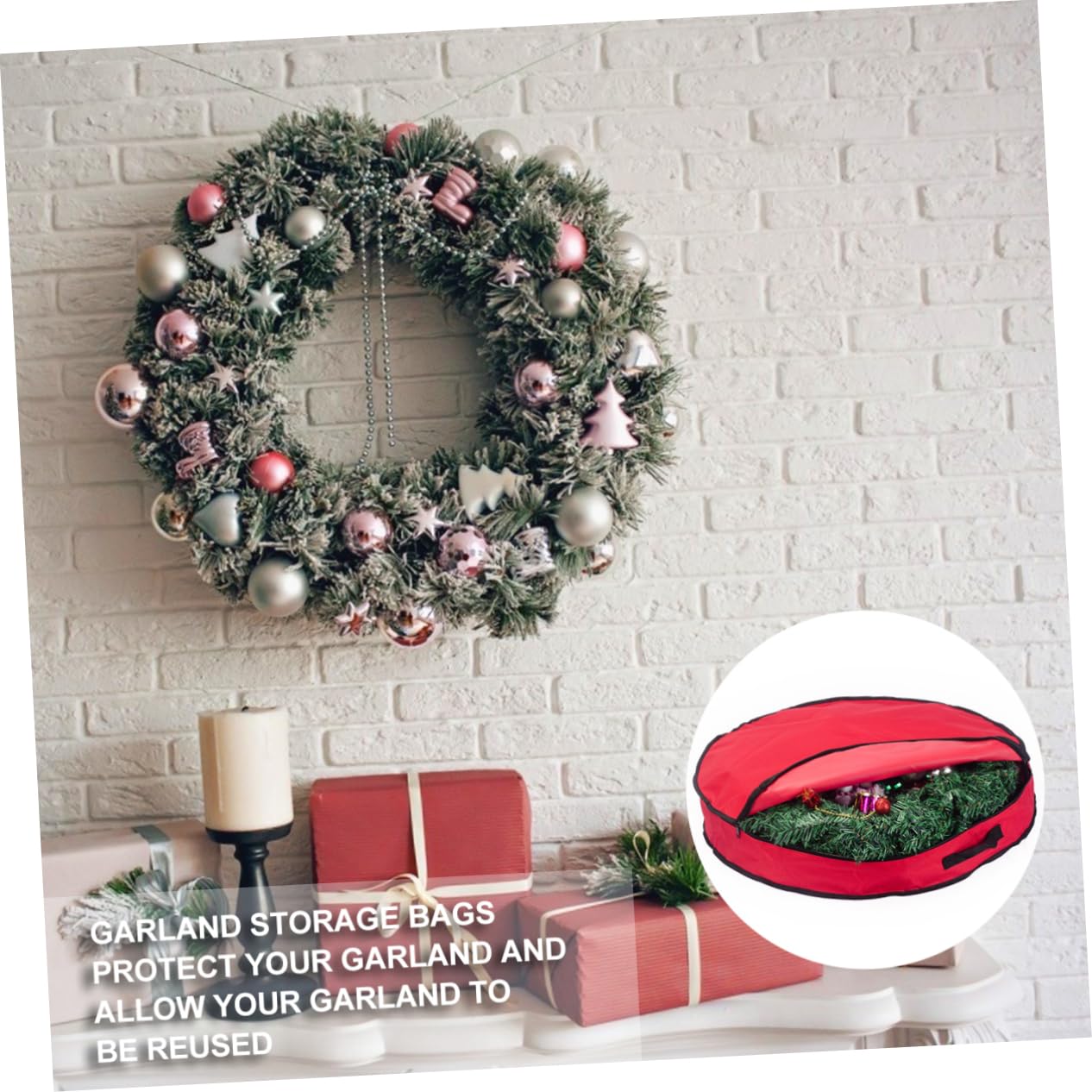 HOOTNEE 1pc Oxford Cloth Garland Storage Bag Portable Pouch for Wreaths Bells Holiday Decor Lightweight Chic Convenient Travel Storage