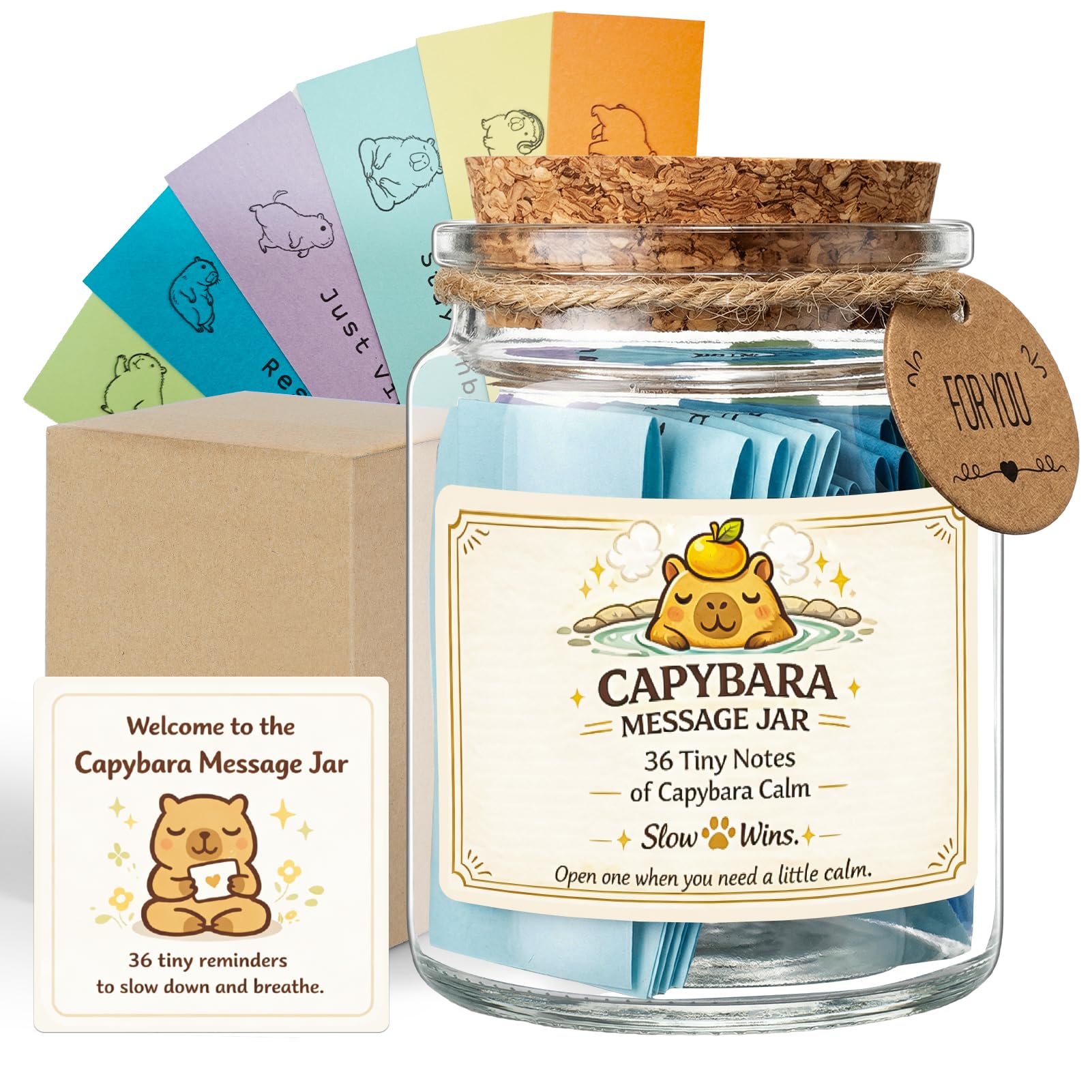 Bocal d'affirmation positive Capybara rempli de tendresse et de messages bienveillants