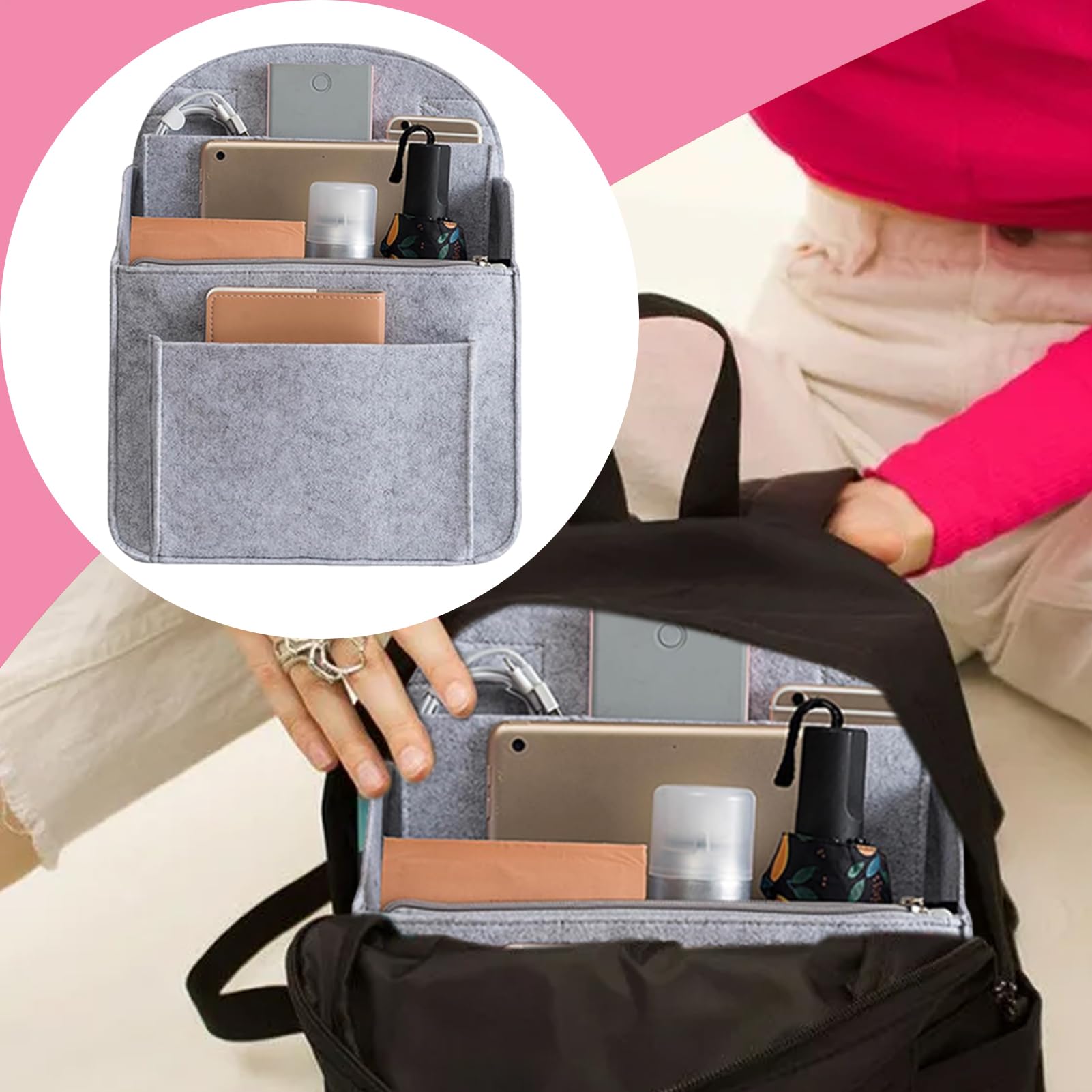 Organiseur De Sac à Dos, Sac De Rangement En Feutre, Insert De Sac à Dos De Voyage, Doublure De Sac à Dos Pratique, Facile à Utiliser, Portable Pour Sac à Dos à