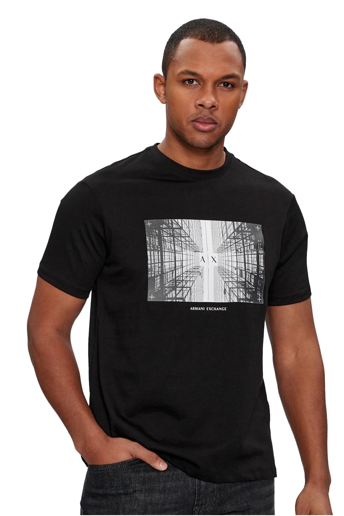 Armani Exchange Men's Digital Desert, Logo Graphic Print T-Shirt, Black, XXL