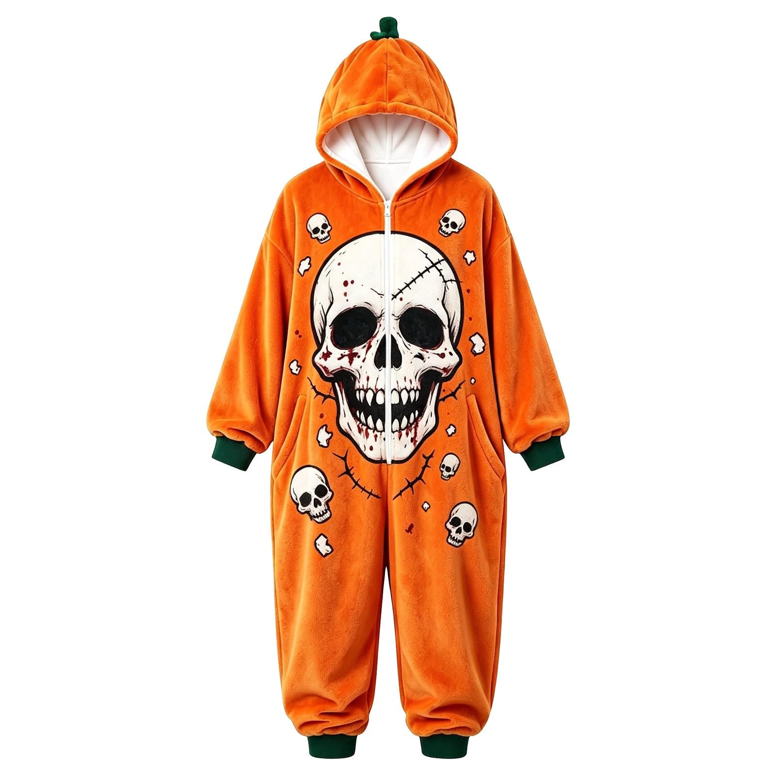 Generisch Halloween Onesie Erwachsene - Flanell-Overall mit für Damen Halloween-Motivdruck Ganzjahres-Strampler für Freizeit Kostümpartys vielseitig kombinierbar maschinenwaschbar