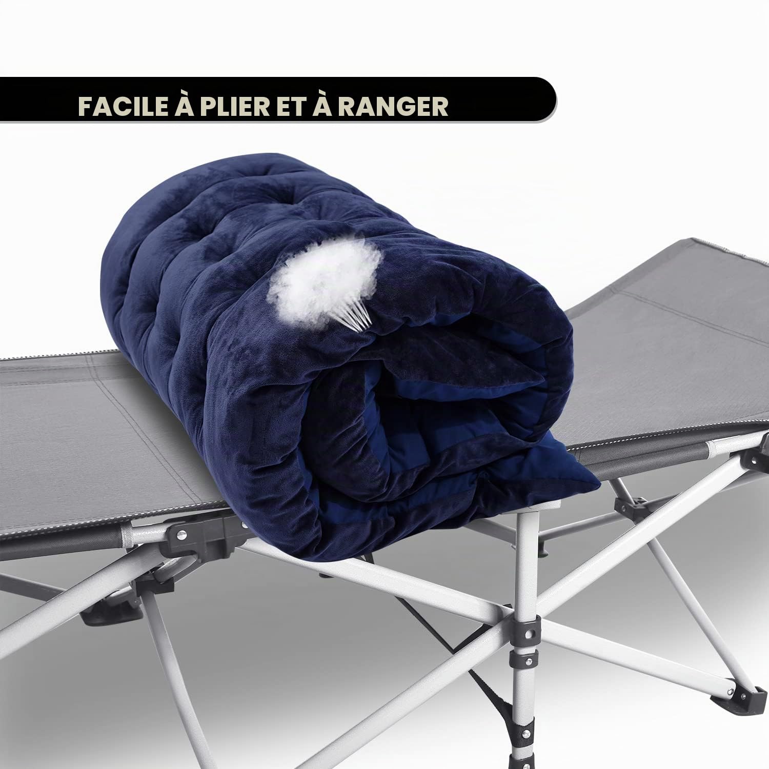 Matelas de camping XL - Pliable - Coussin en coton doux et isolant avec rembourrage en polyester de qualité supérieure
