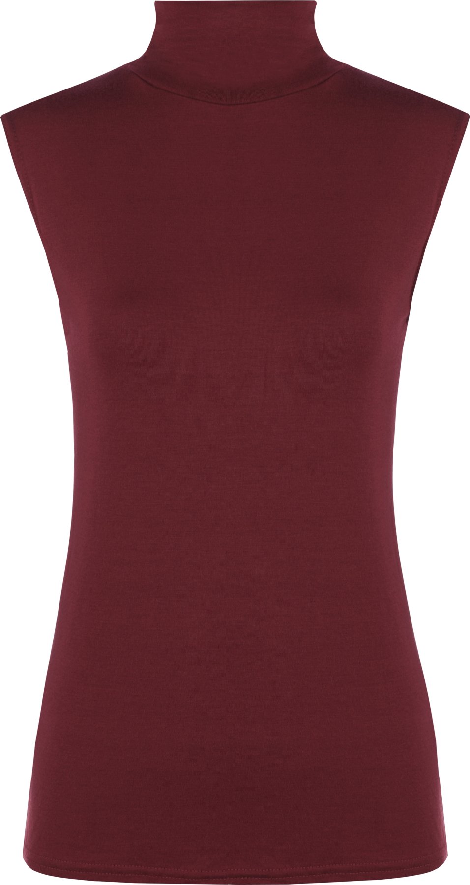 Wearall Women's Wine Polo Neck Plain Stretch Sleevless Vest Turtle Bodycon Top - 12/14