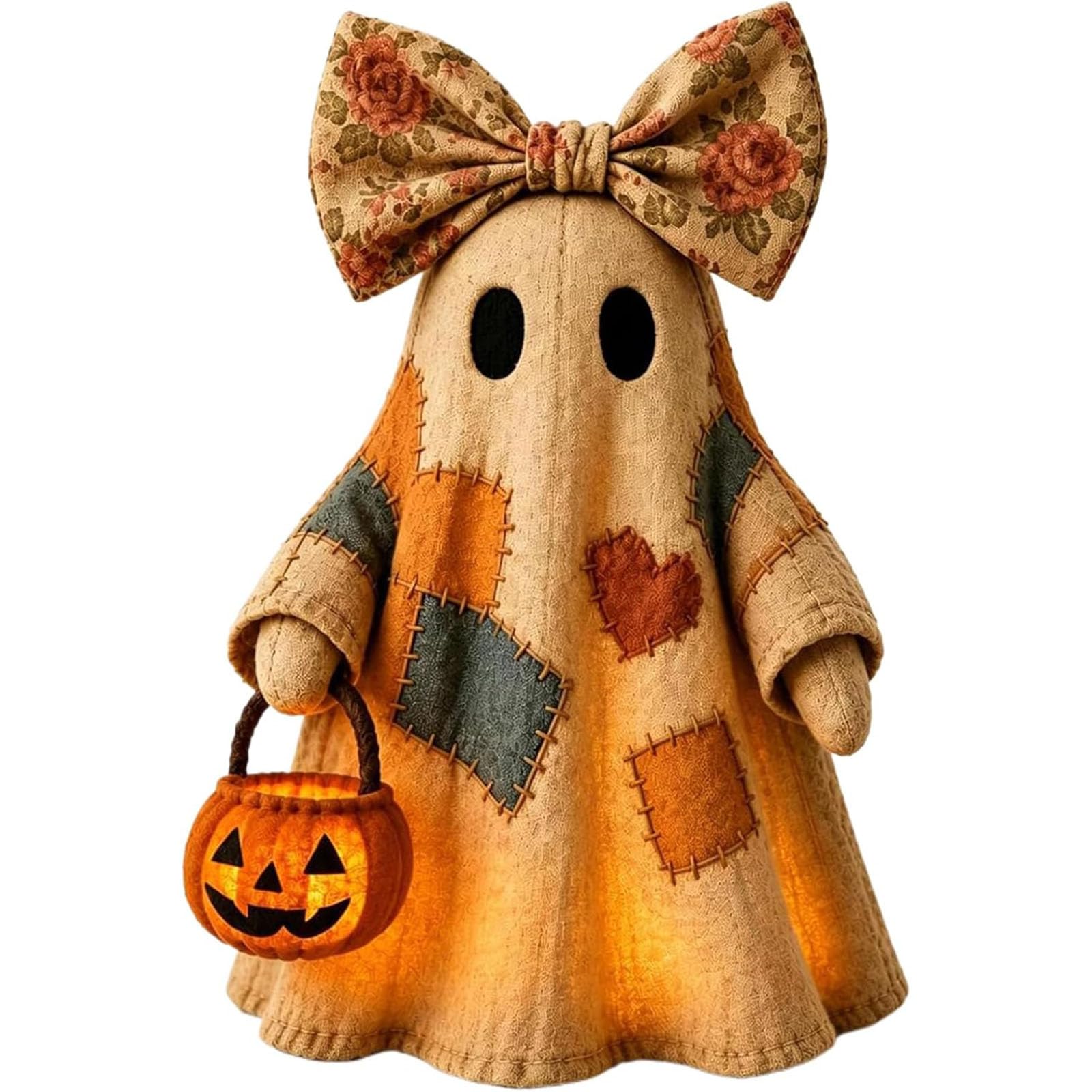 QhgPnt Vintage Patchwork Ghost, Halloween Decor, Pumpkin Ornament, Mantel Shelf Decoration, Entryway Display, Farmhouse Style
