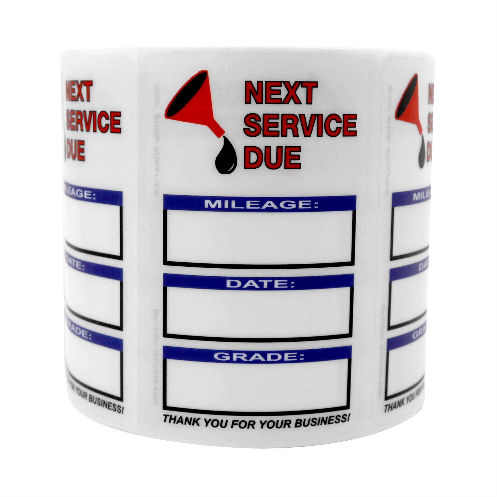 Oil Shop Supplies Next Service Due Reminder Stickers, Handwritten, Ultra Removable, with Funnel Image, 500 Count