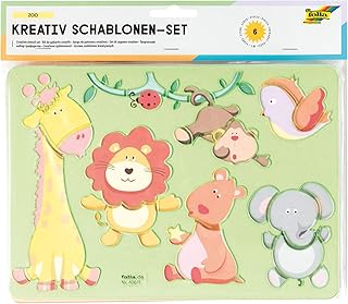 folia 40611 Creative Stencils Zoo, 6 Stencils Including Colouring Templates, for Painting Different Animals, Easy to Use with Colouring Pencils, Felt Tip Pens and Markers