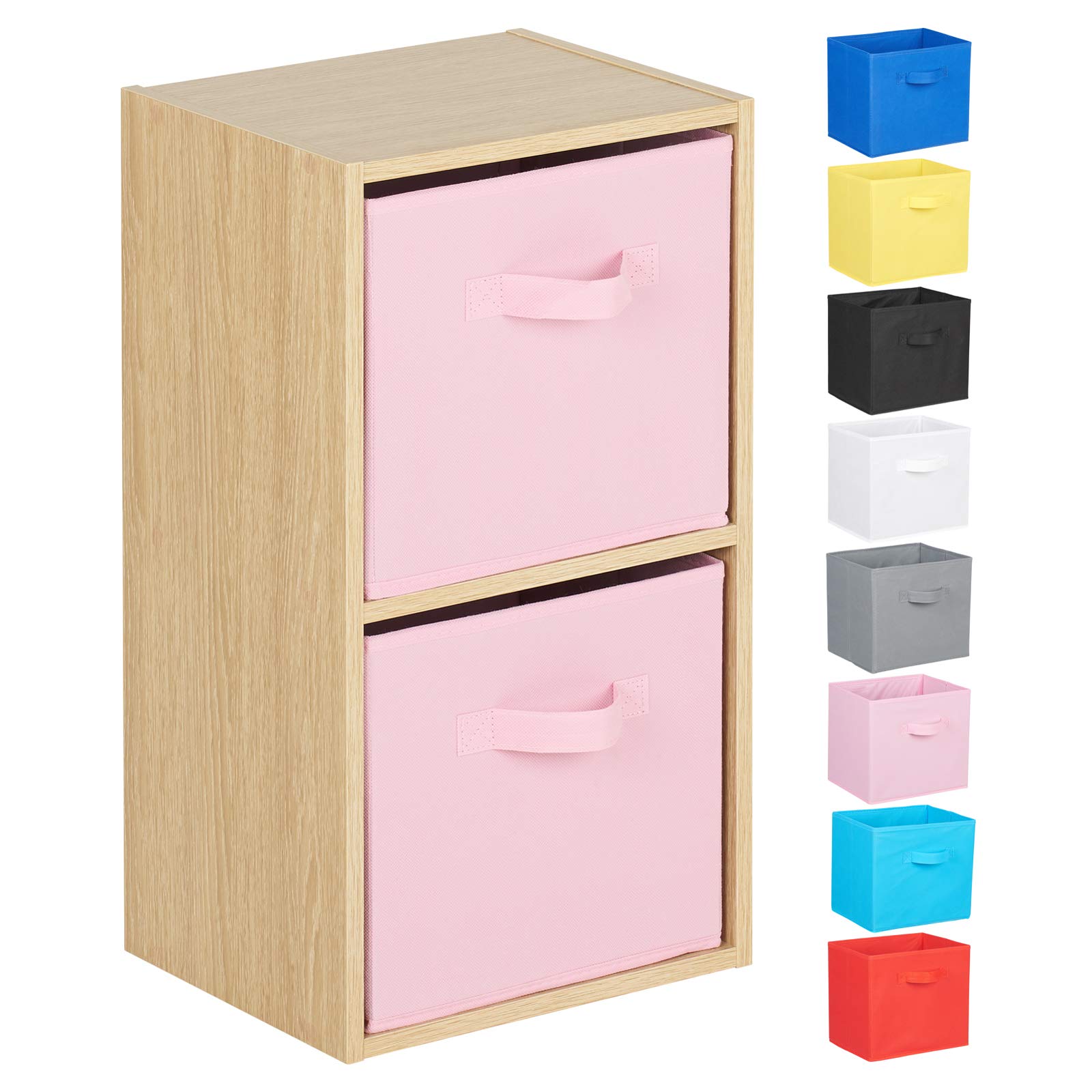 Hartleys 2 Tier Oak Cube Unit - Pink Storage Boxes — image 1