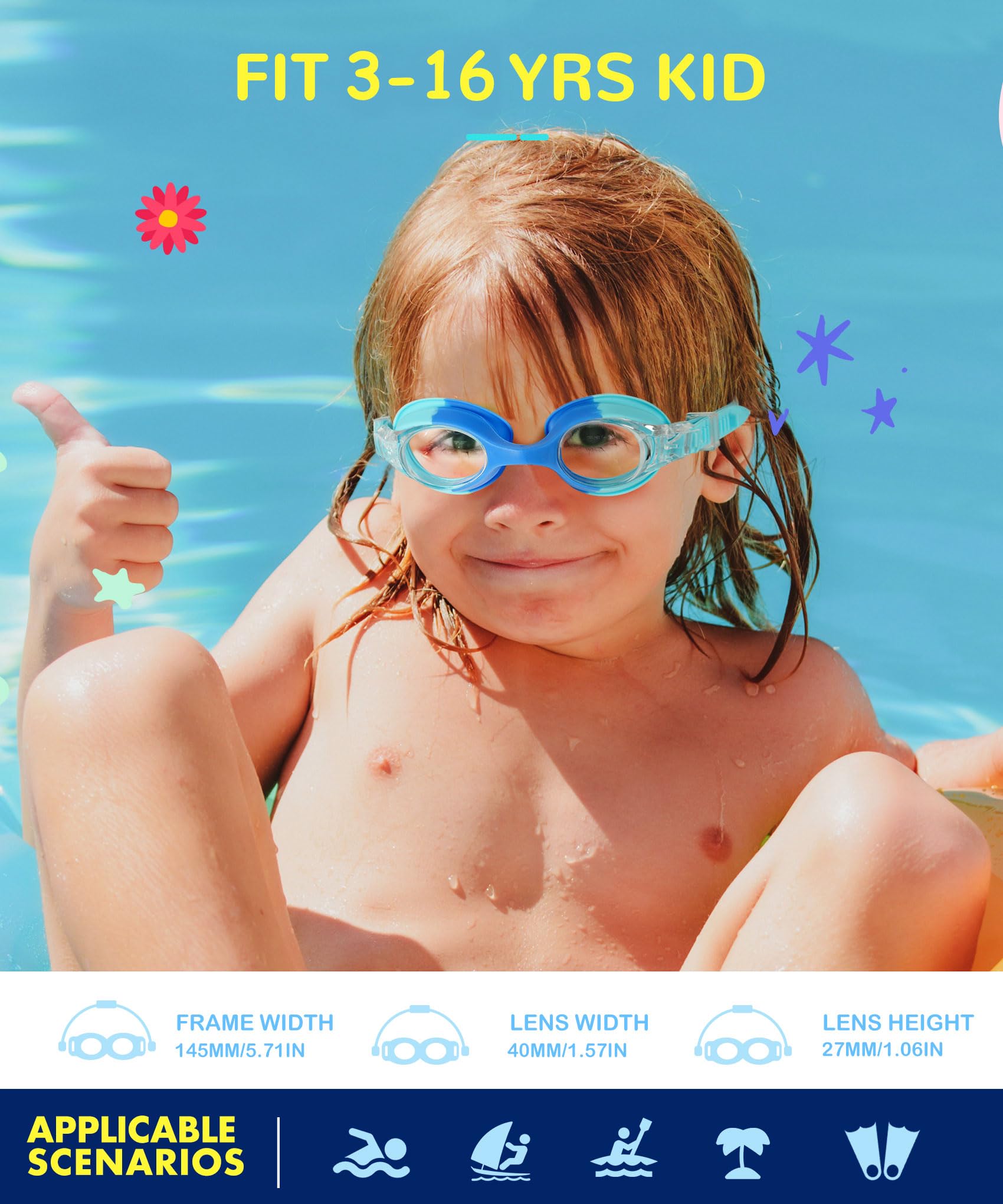NSSIW Kinder-Schwimmbrille für Kinder: Anti-Beschlag-Schwimmbrille ohne Auslaufen, UV400, Alter 6–16 Jahre