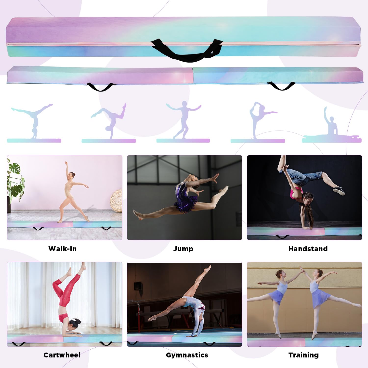 Viga de Equilibrio Gimnasia 270 cm, Barra de Gimnasia Plegable Portátil para Entrenamiento con Base de Goma Antideslizante para Niños, Principiantes y Gimnastas Profesionales