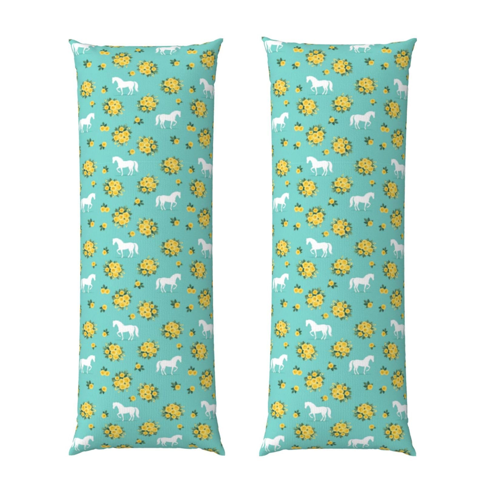 Body Pillowcase 20x60 Floral Horse Roses Print Mint Green, Plush Velvet Pillow Cover with Zipper, Cozyffy Rectangular Cushion Case for Couch Bed Home Hotel