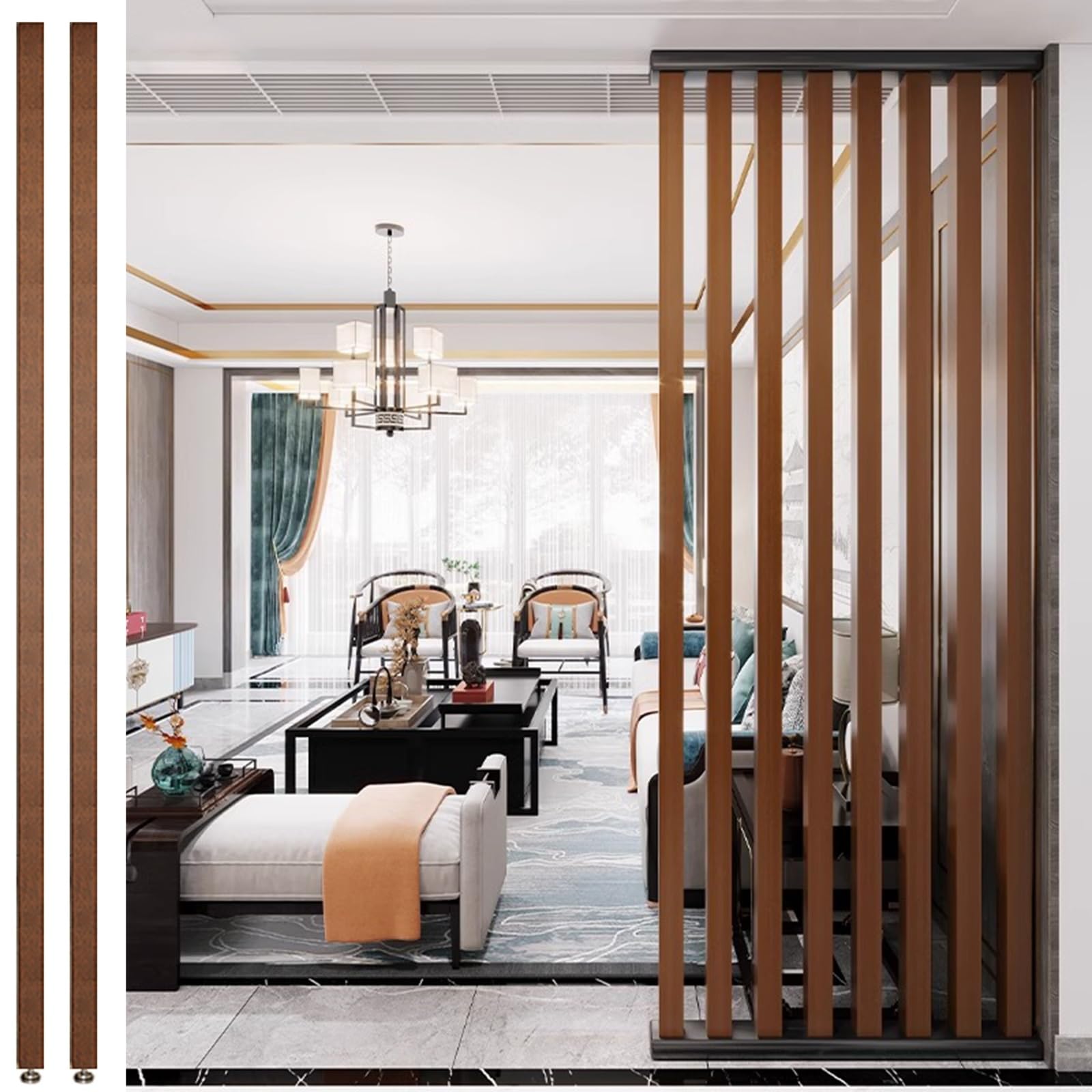 Separador de habitación de madera personalizable de piso a techo, lamas cuadradas modernas de 70 a 240 cm de alto, instalación sin taladros, para decoración de la oficina en casa y entrada (color
