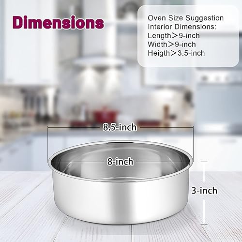 Miniatura 2 de P&P CHEF Juego de 4 moldes redondos de acero inoxidable para tartas de 8 x 3 pulgadas, para cumpleaños, boda, no tóxico y resistente, acabado