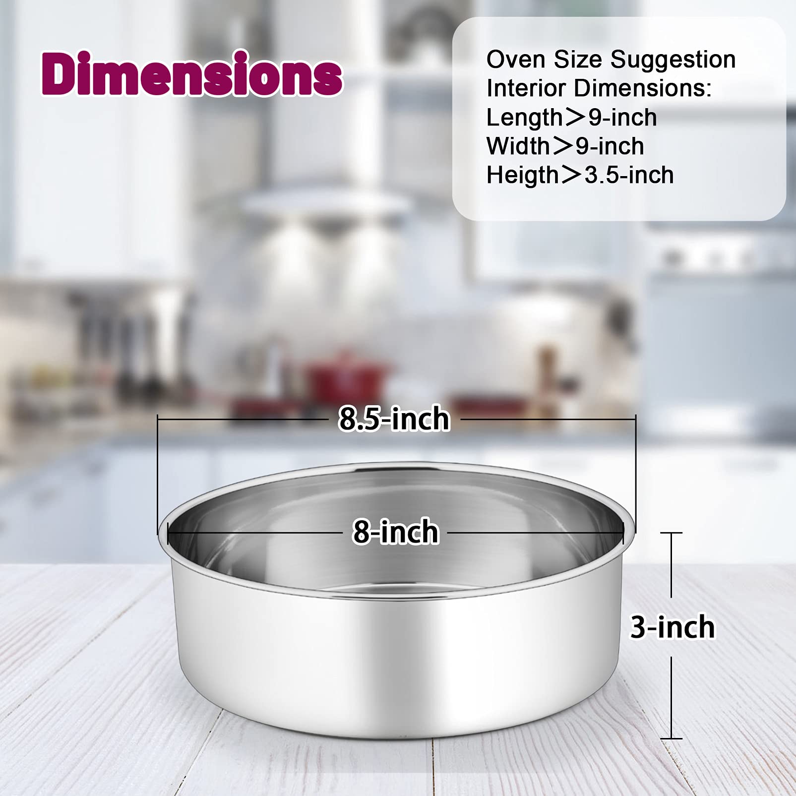 Juego de 4 moldes redondos de acero inoxidable para hornear P&P CHEF de 20 x 7,8 cm, no tóxicos y resistentes, laterales profundos y acabado espejo, fácil de limpiar y apto para lavavajillas