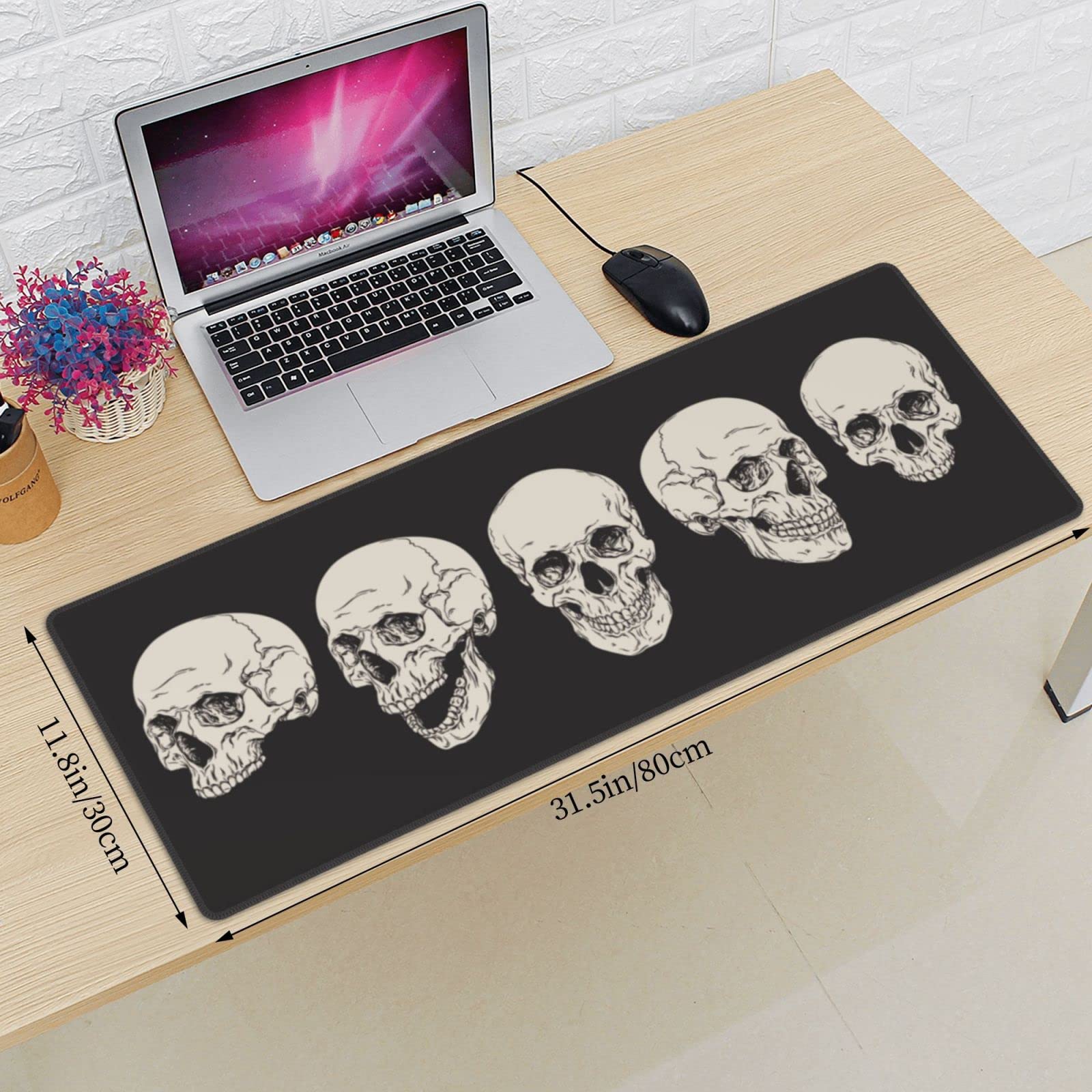 Gaming Mauspad Mit Totenkopf-Motiv – 70x30 Cm, Rutschfeste Gummiunterseite, Genähte Kanten, Für Büro & Zuhause